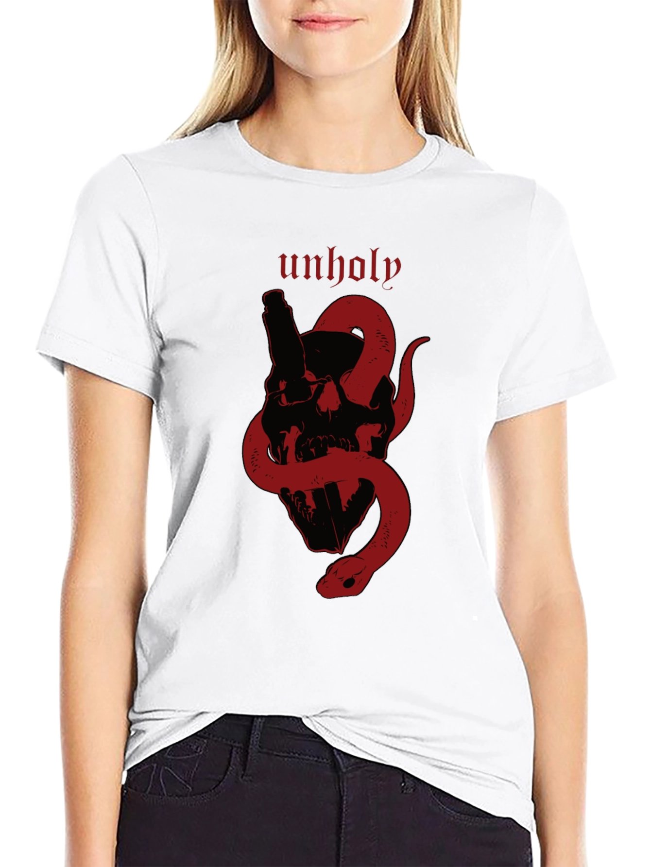 Unholy Skull & Snake Graphic Tee - Black