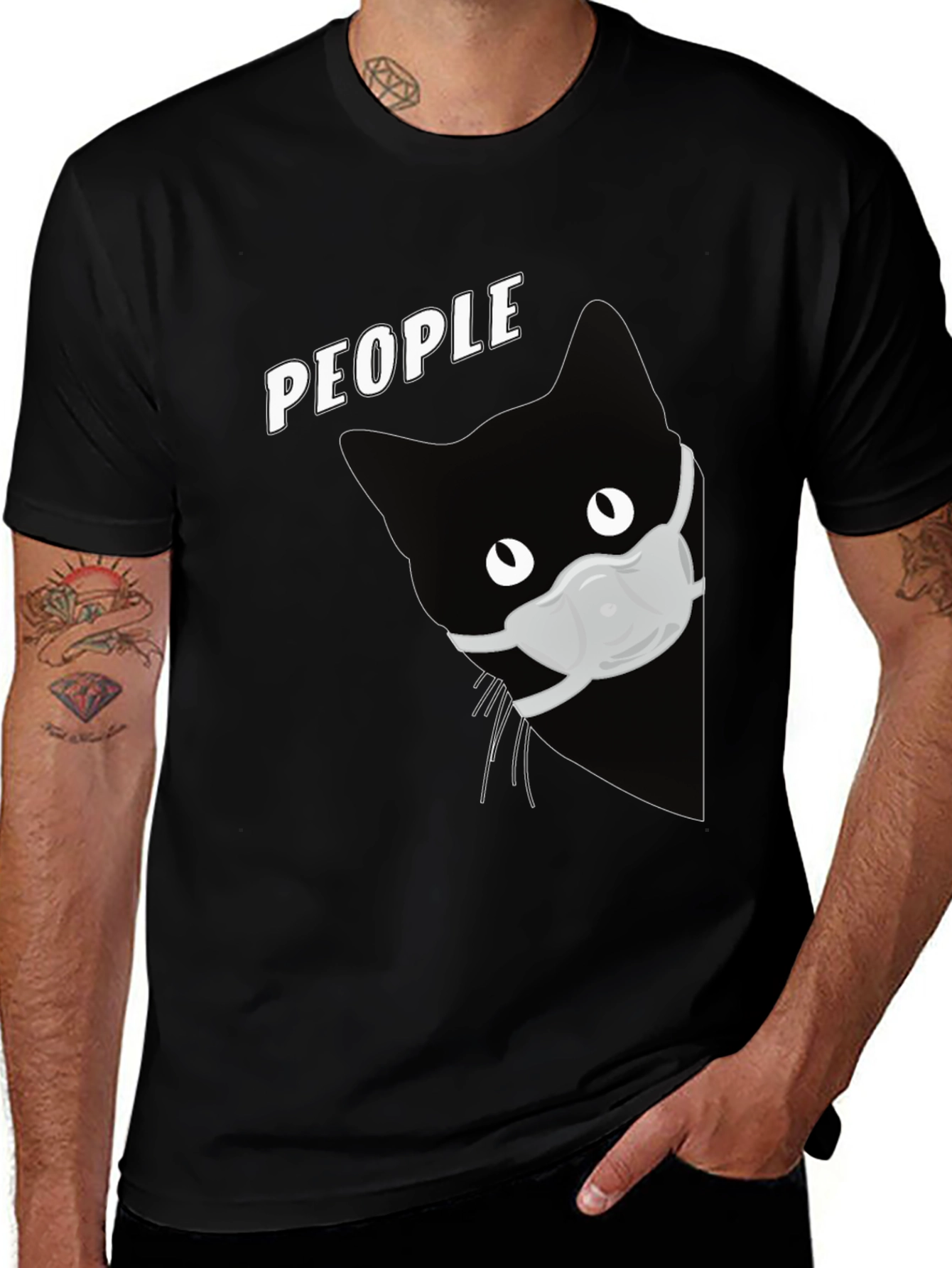 Cat with Mask Graphic T-Shirt - People