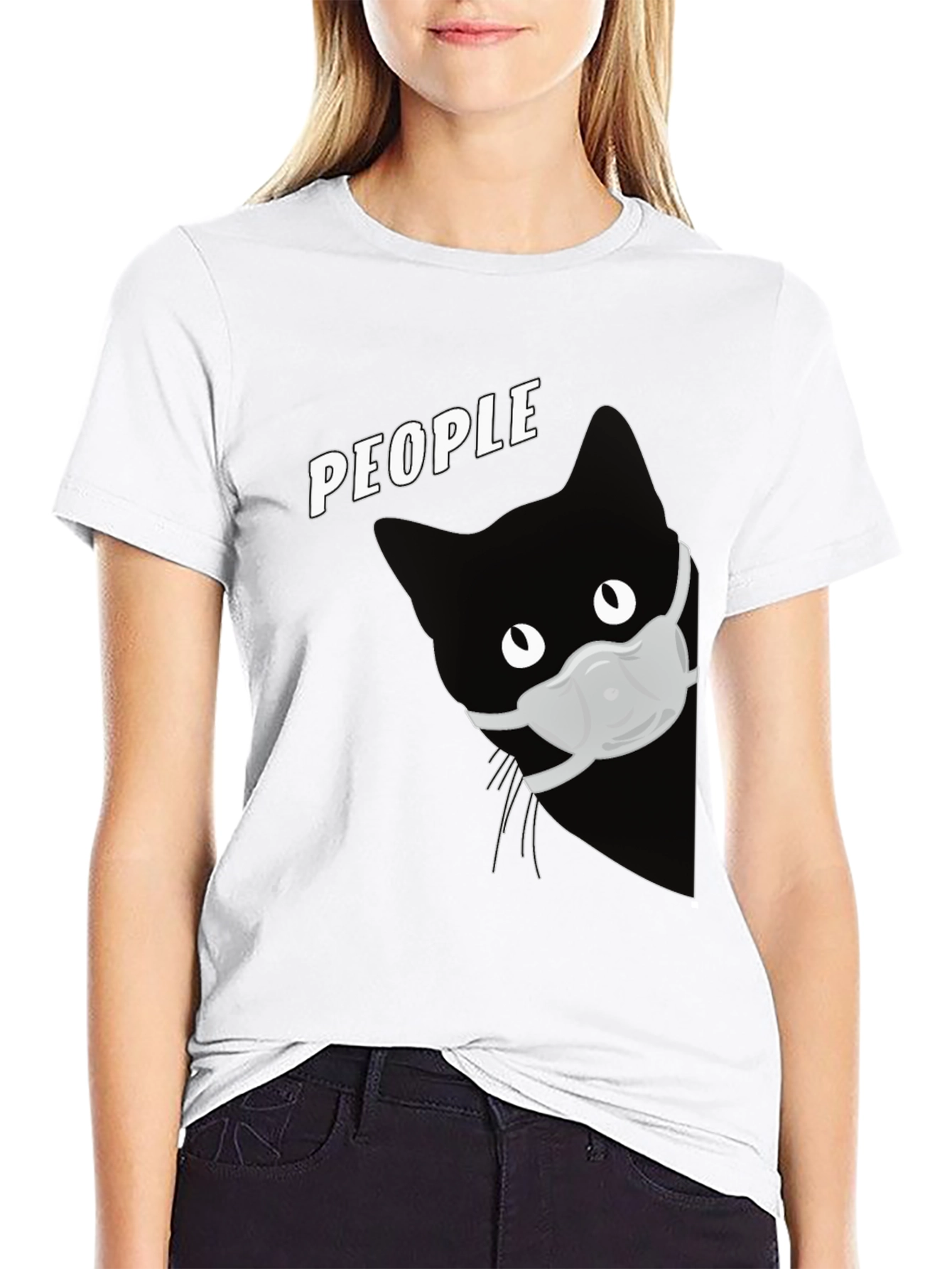 Cat with Mask Graphic T-Shirt - People
