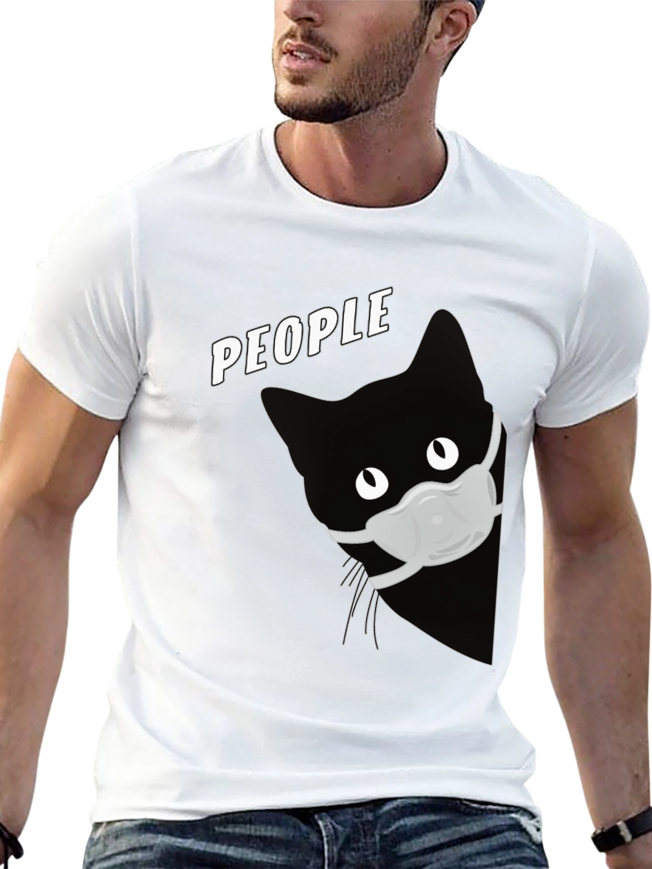 Cat with Mask Graphic T-Shirt - People