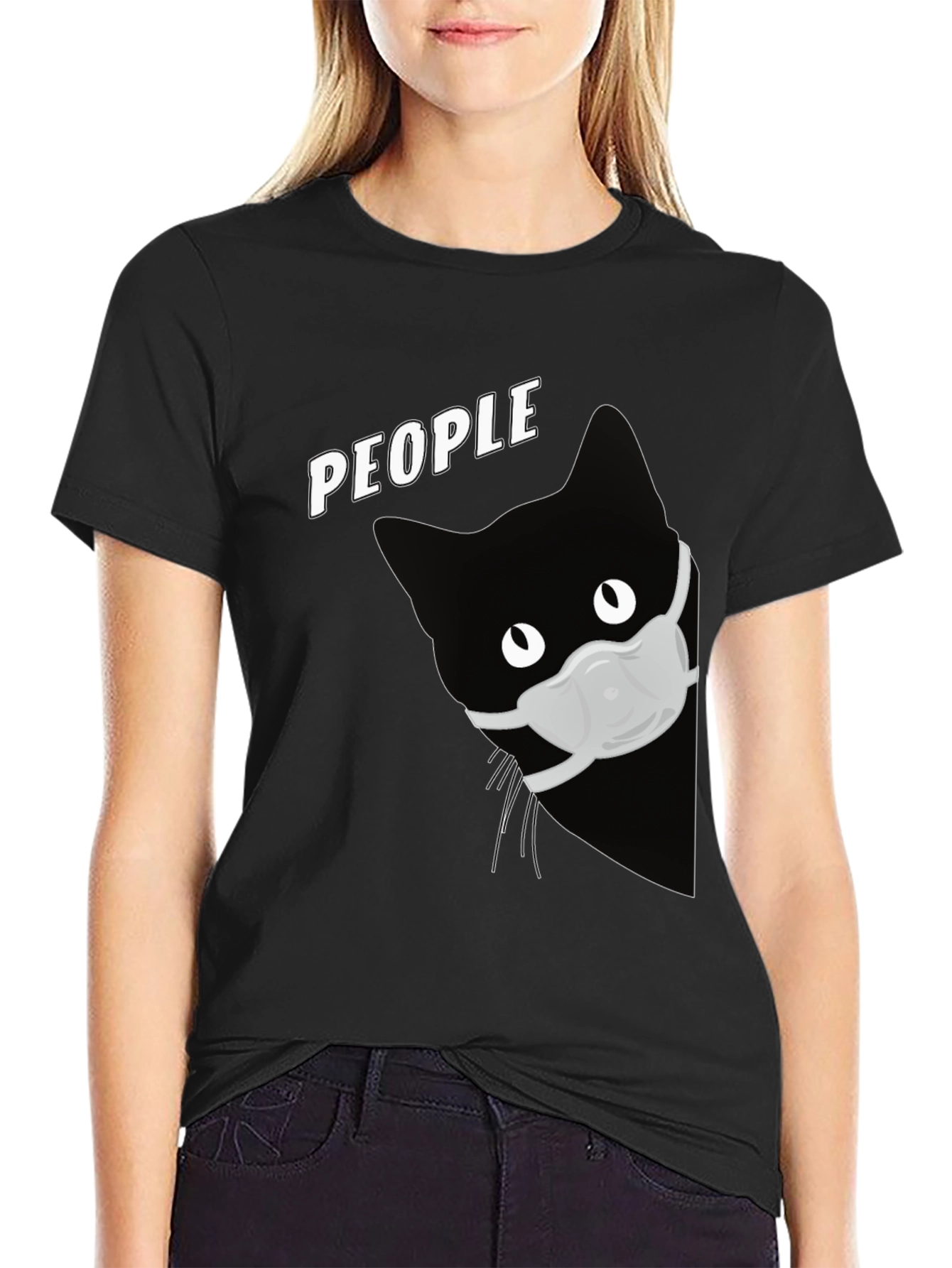 Cat with Mask Graphic T-Shirt - People