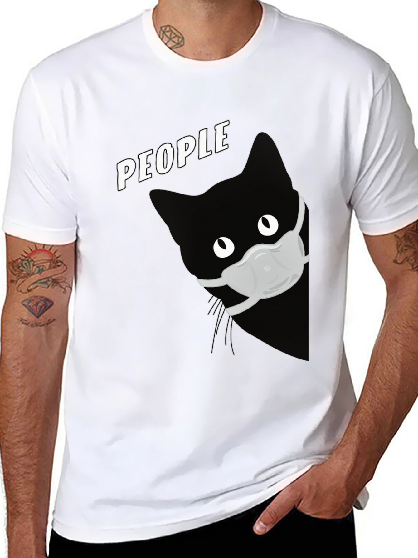 Cat with Mask Graphic T-Shirt - People