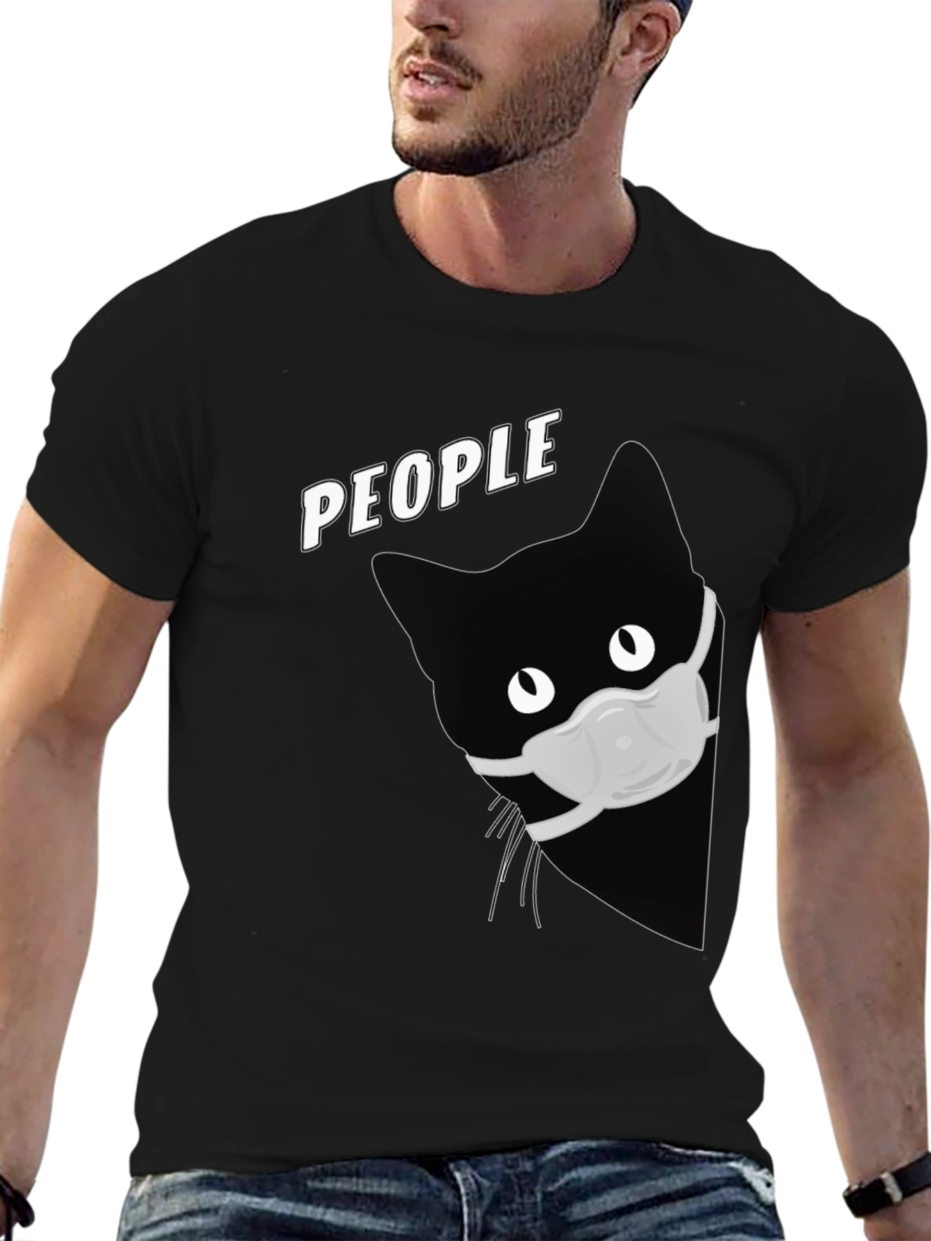 Cat with Mask Graphic T-Shirt - People