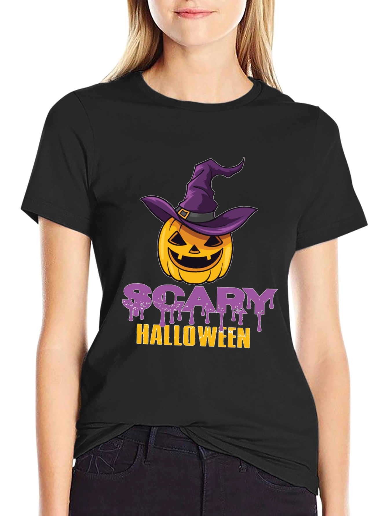 Scary Halloween Pumpkin Witch Hat T-Shirt