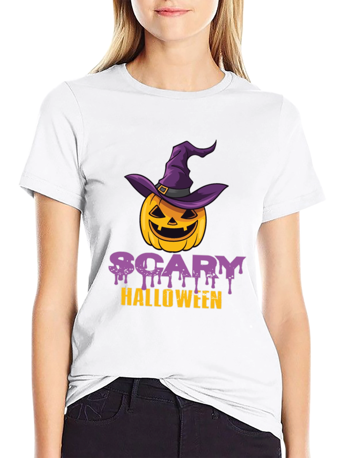 Scary Halloween Pumpkin Witch Hat T-Shirt