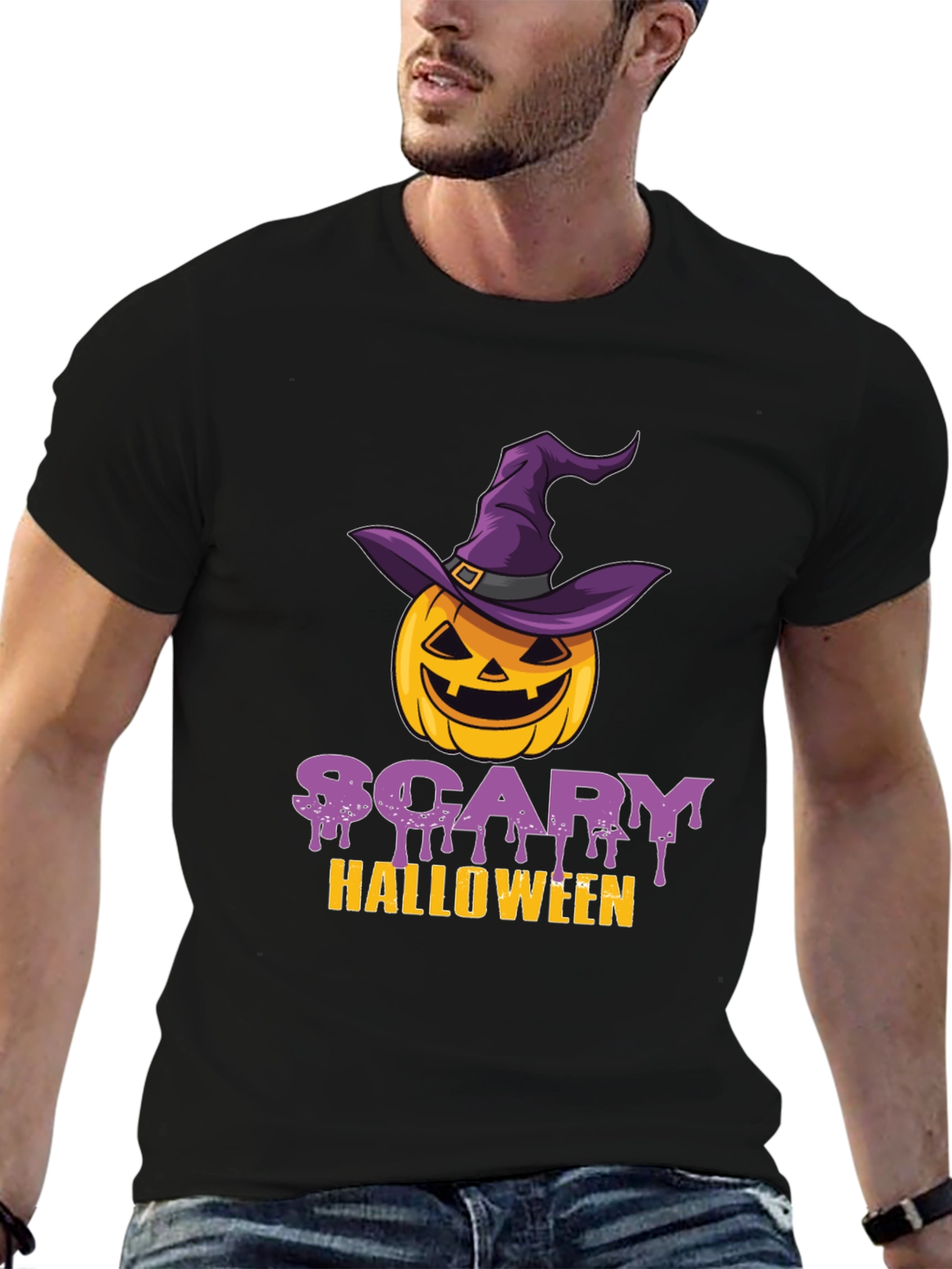 Scary Halloween Pumpkin Witch Hat T-Shirt