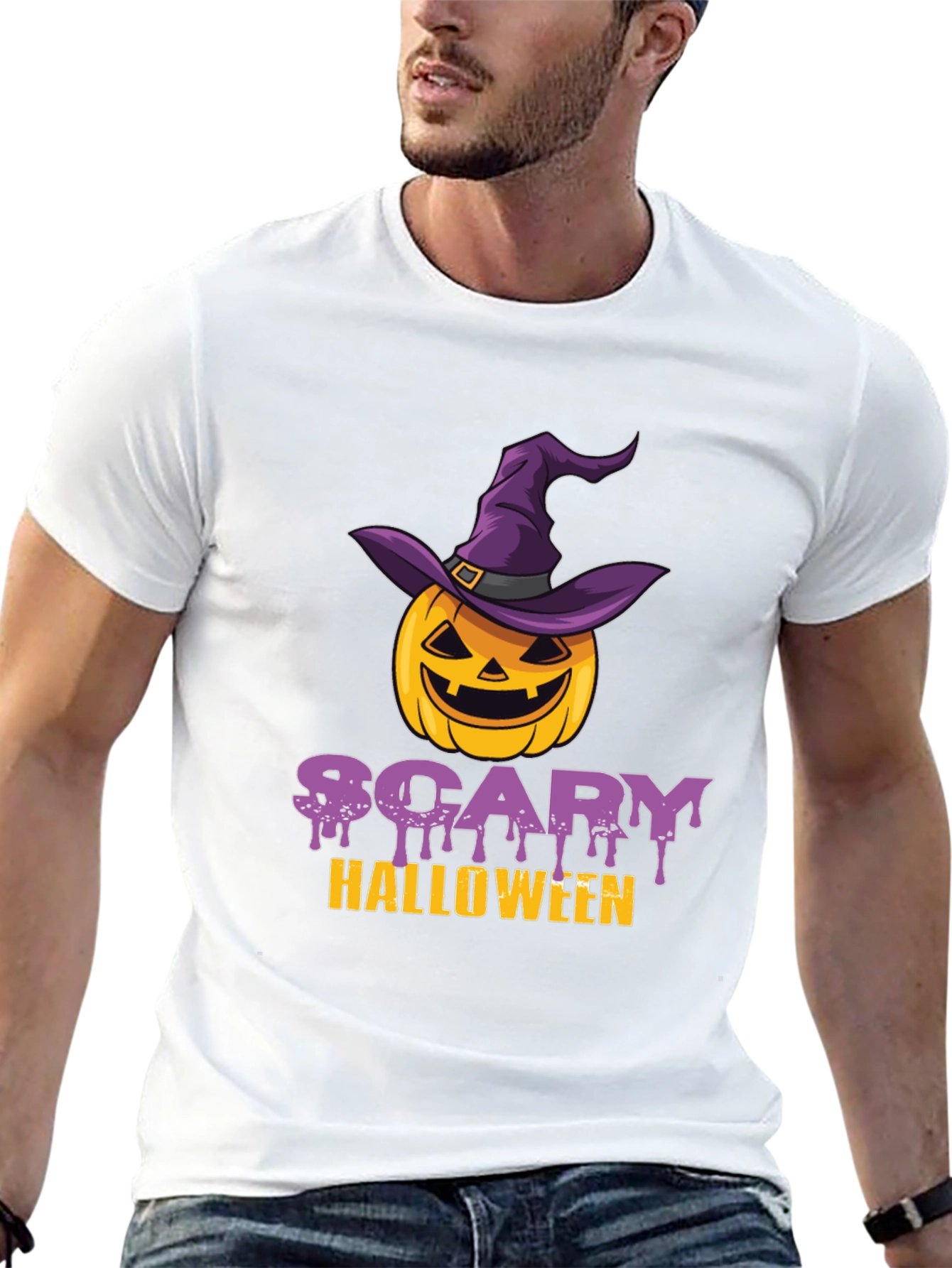 Scary Halloween Pumpkin Witch Hat T-Shirt