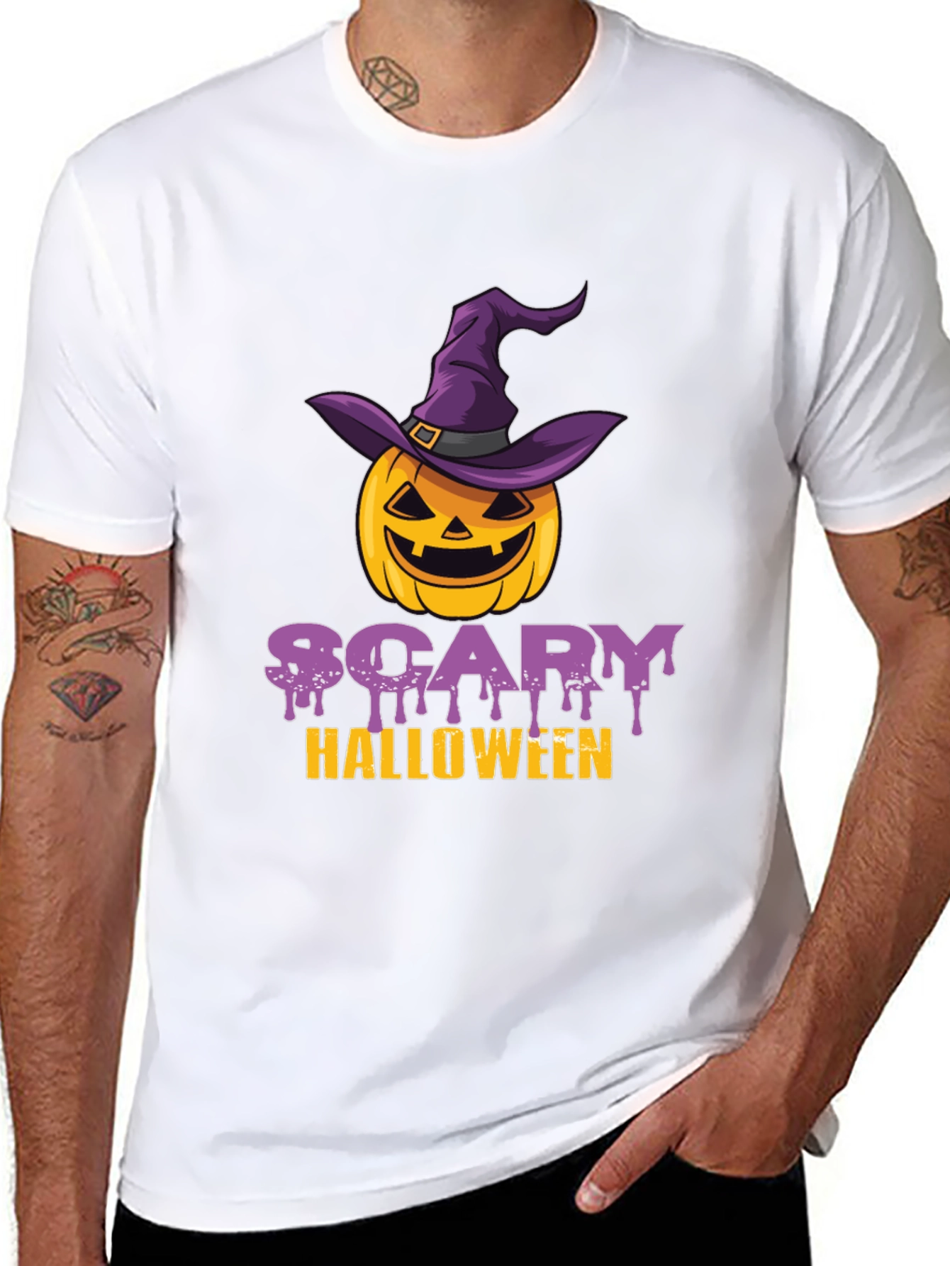 Scary Halloween Pumpkin Witch Hat T-Shirt