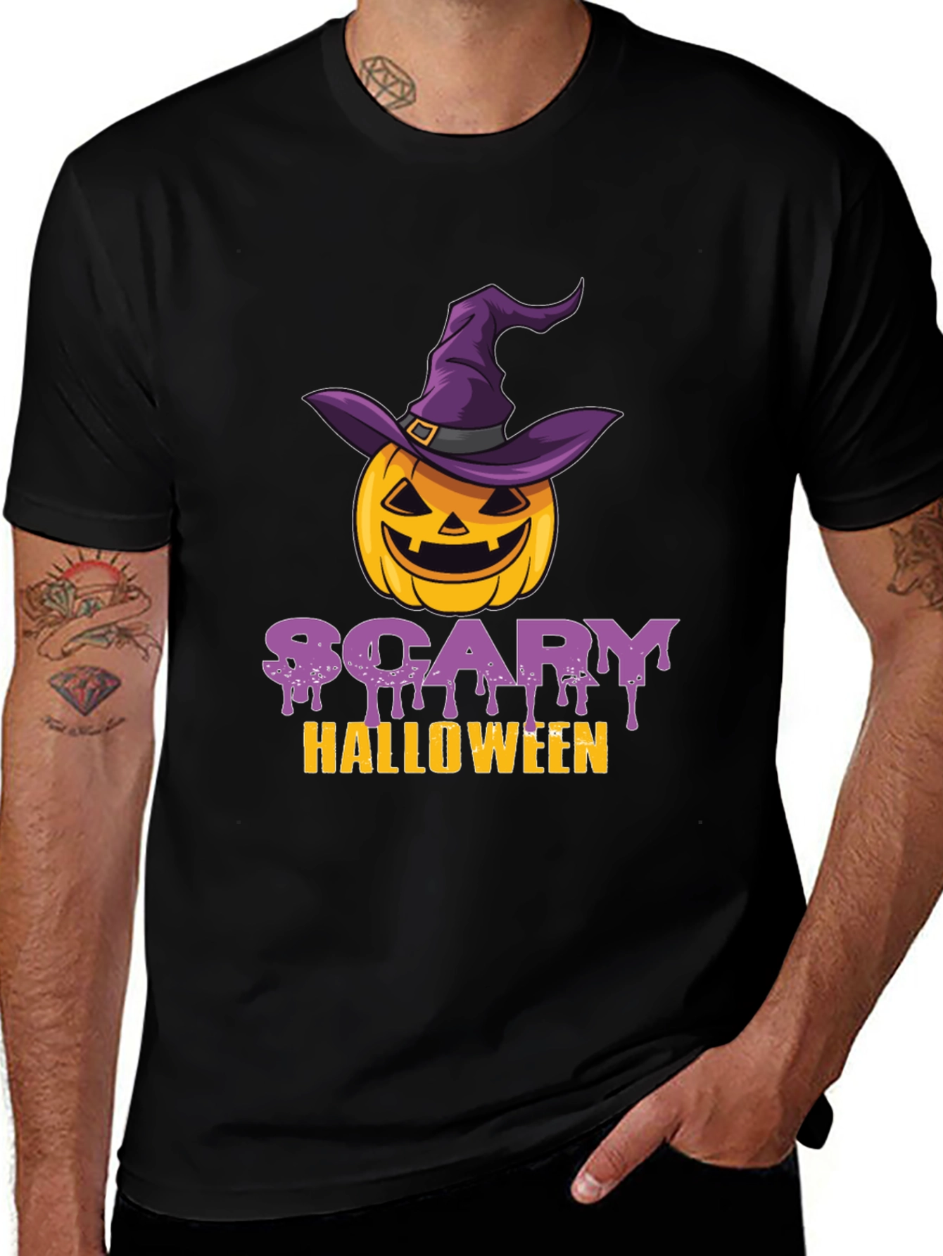 Scary Halloween Pumpkin Witch Hat T-Shirt
