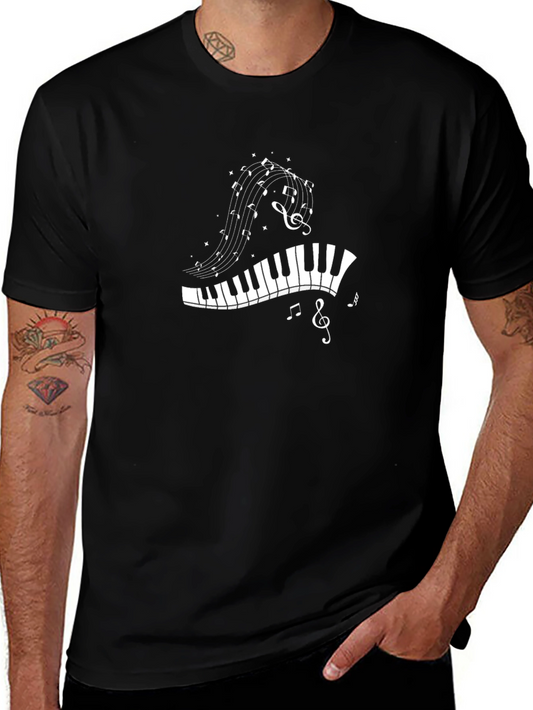 Musical Notes Piano Keys T-Shirt - Black