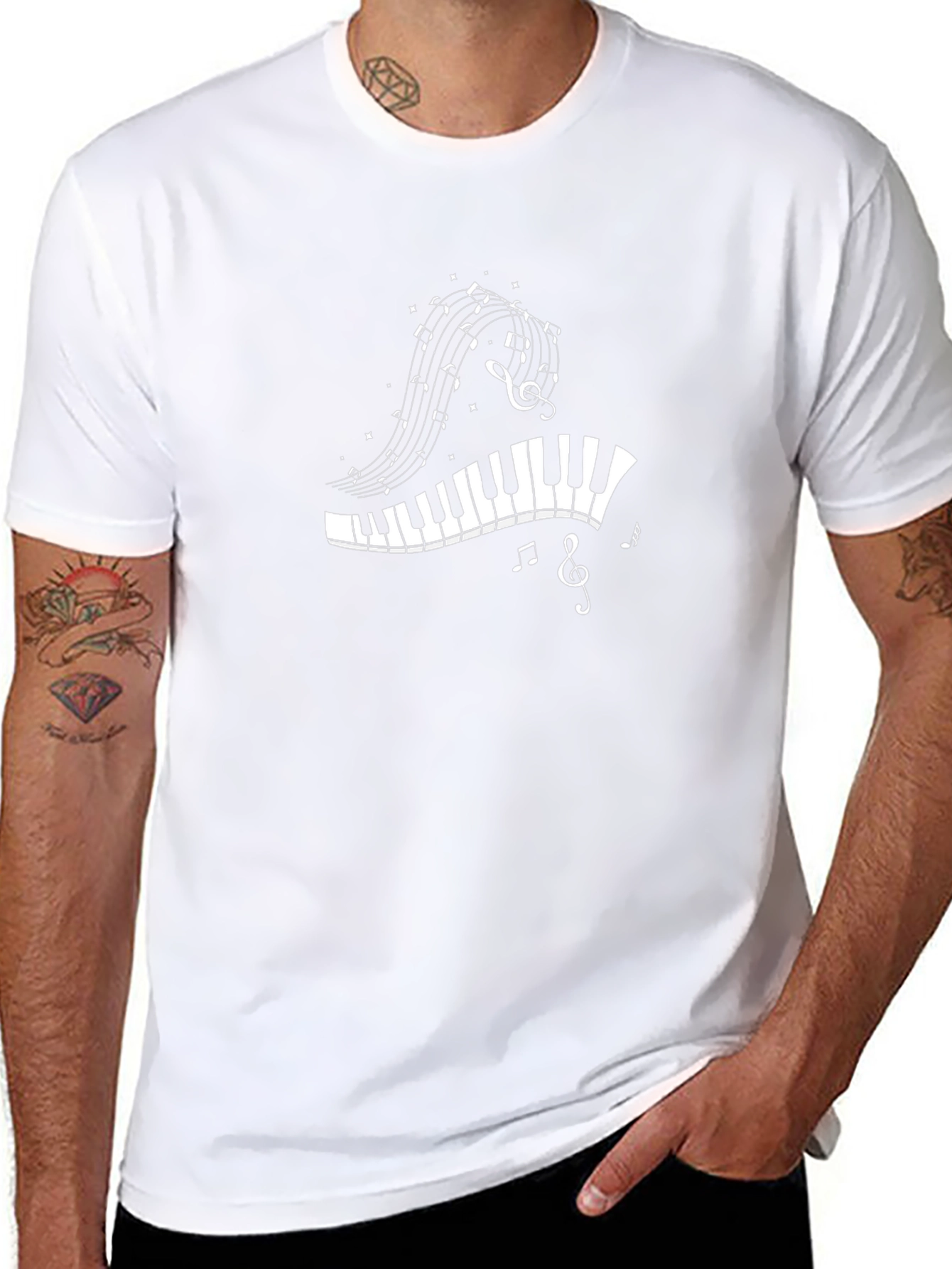 Musical Notes Piano Keys T-Shirt - Black