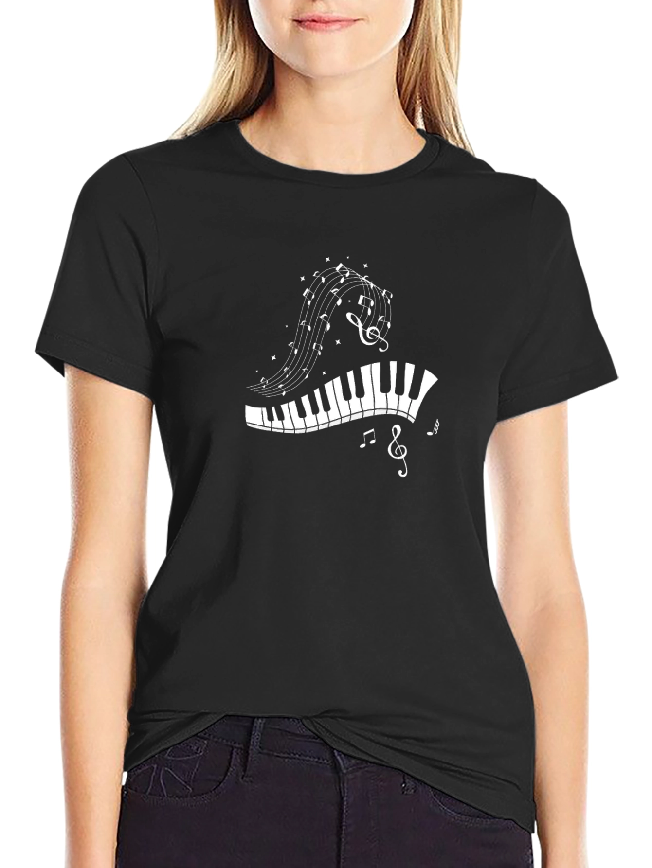 Musical Notes Piano Keys T-Shirt - Black
