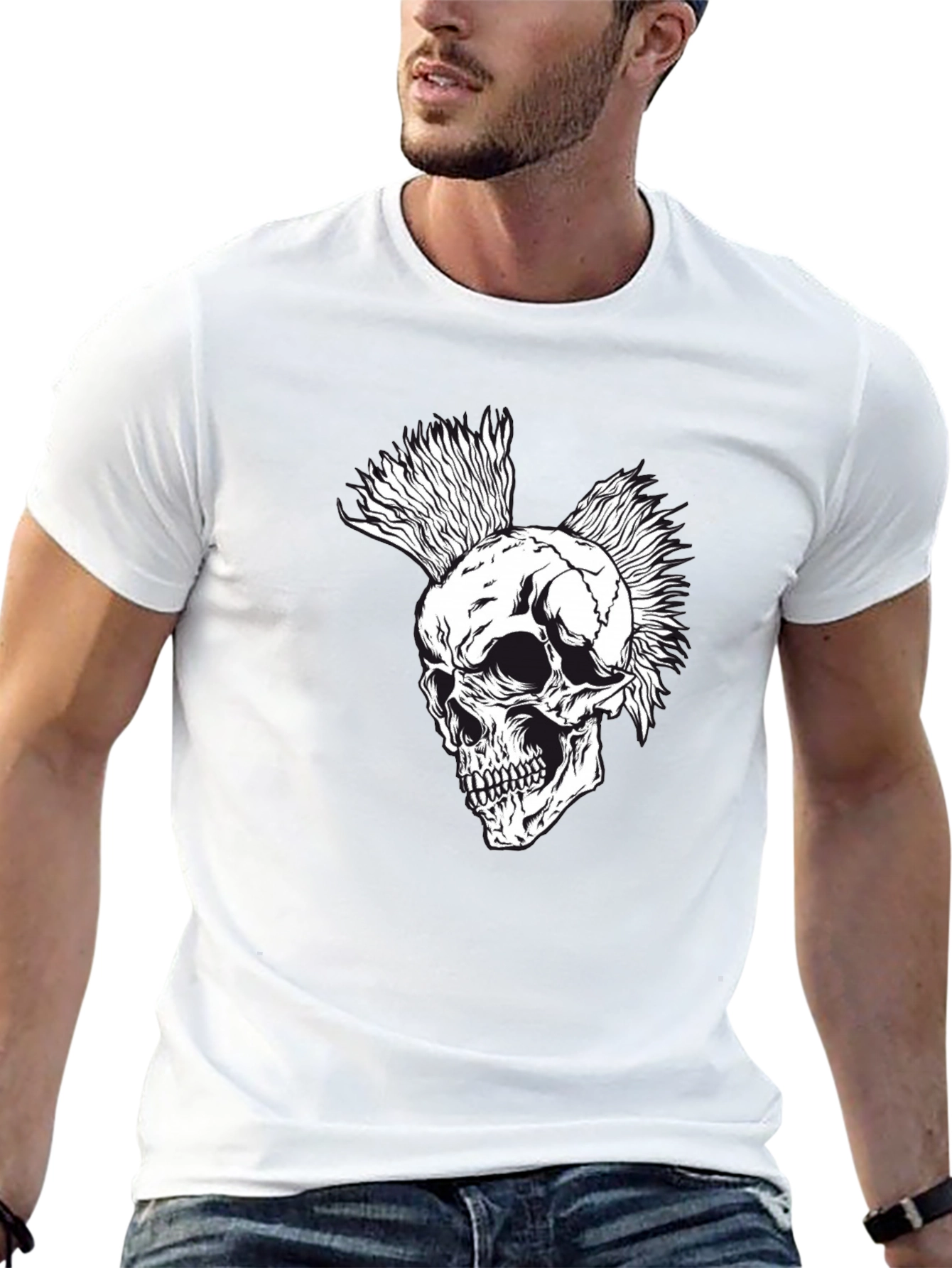Punk Skull Graphic Tee - Black Cotton T-Shirt