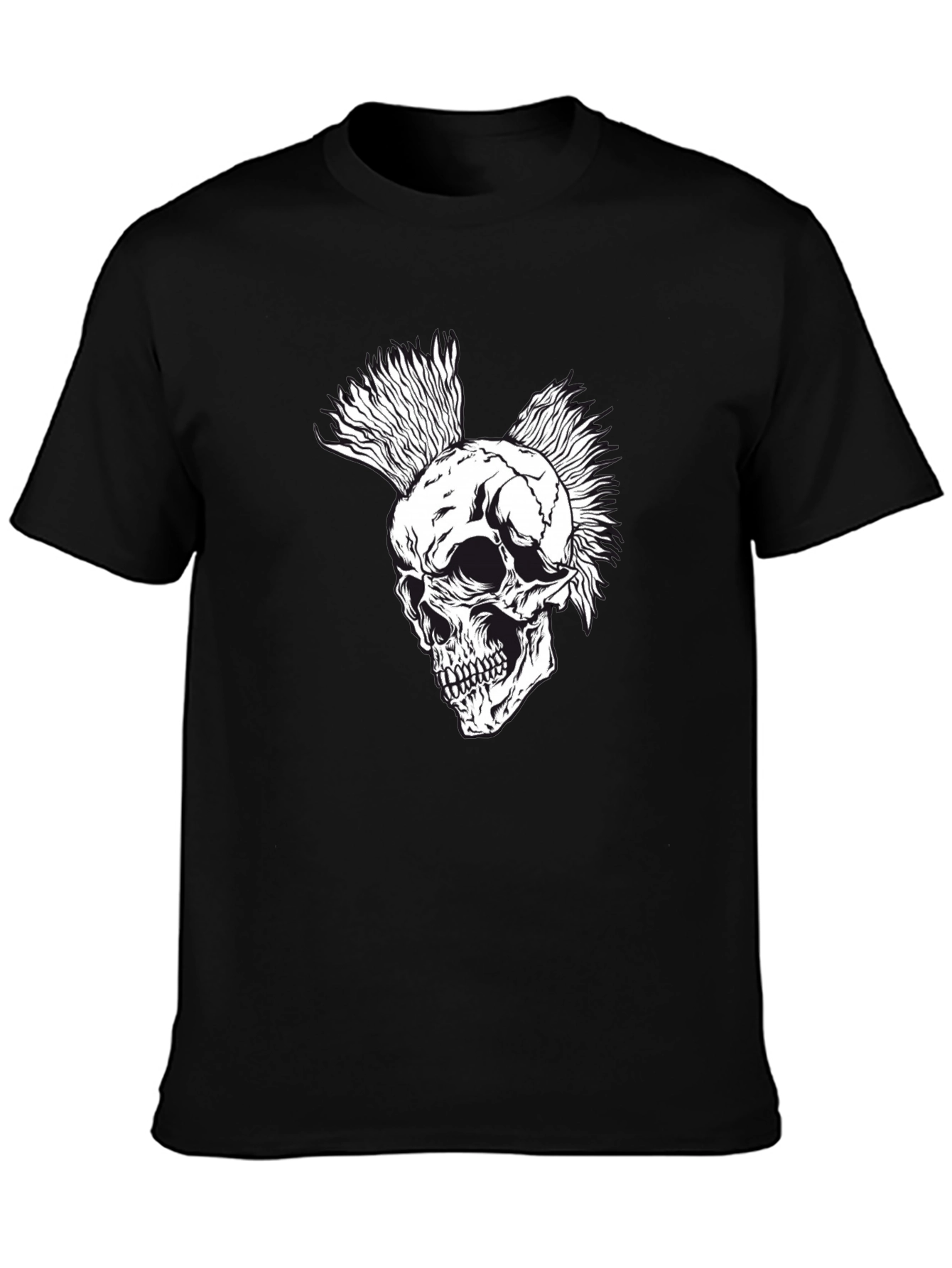 Punk Skull Graphic Tee - Black Cotton T-Shirt