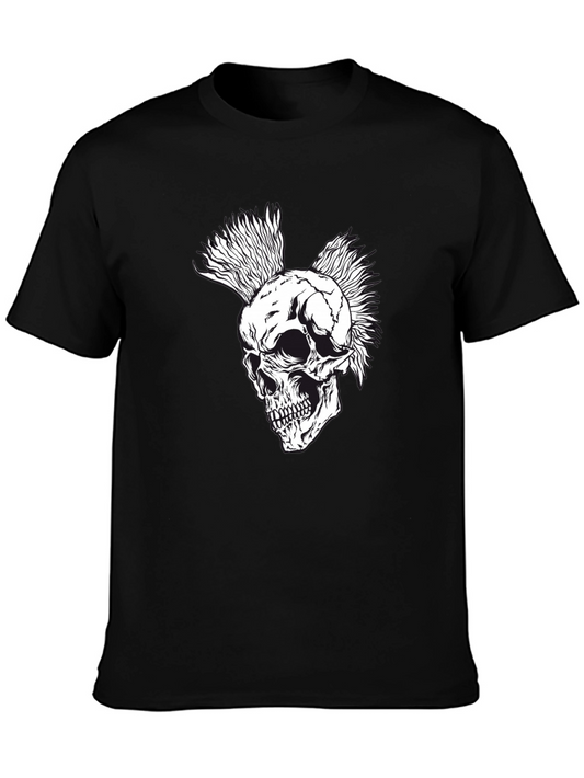 Punk Skull Graphic Tee - Black Cotton T-Shirt