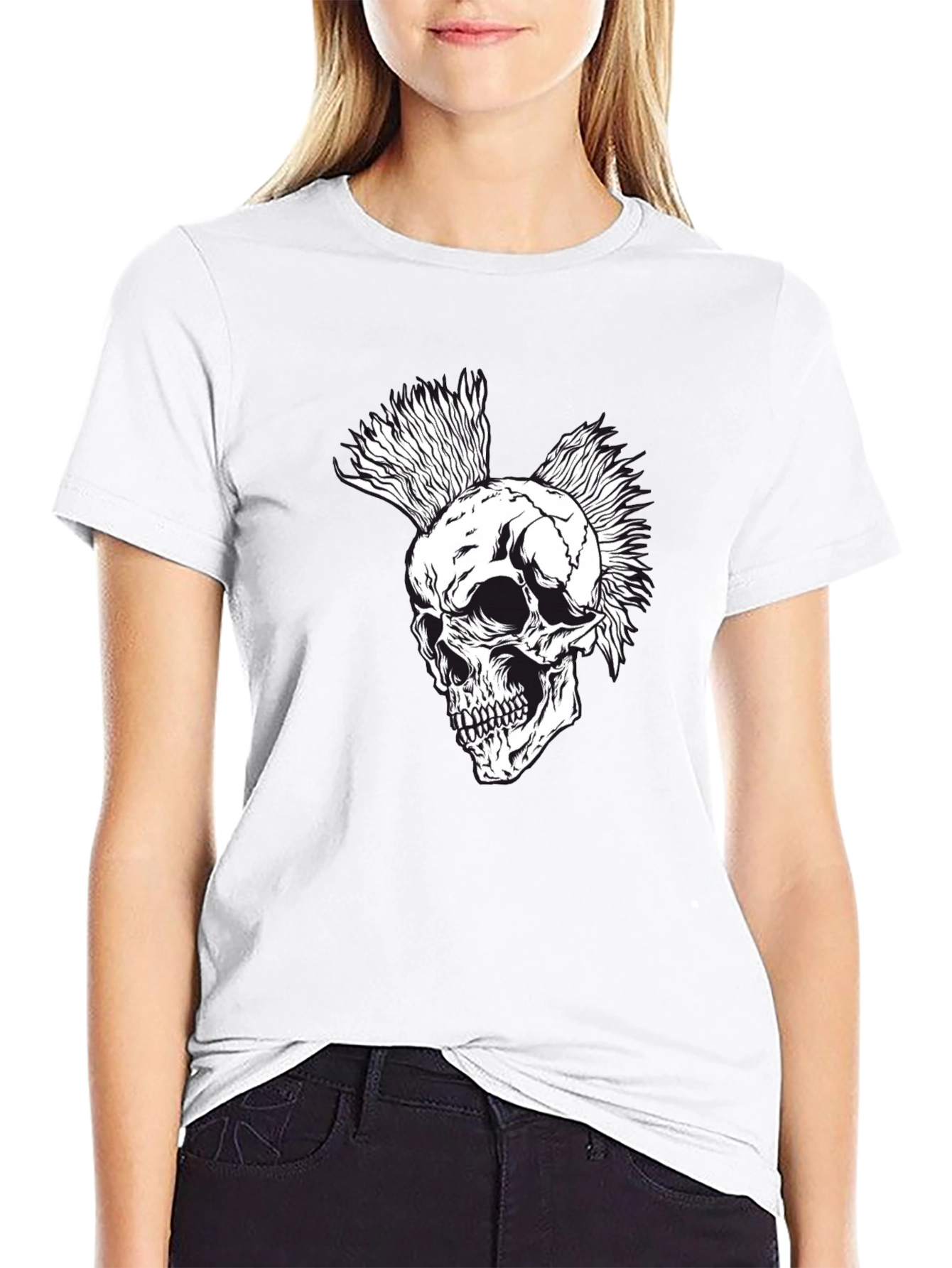 Punk Skull Graphic Tee - Black Cotton T-Shirt