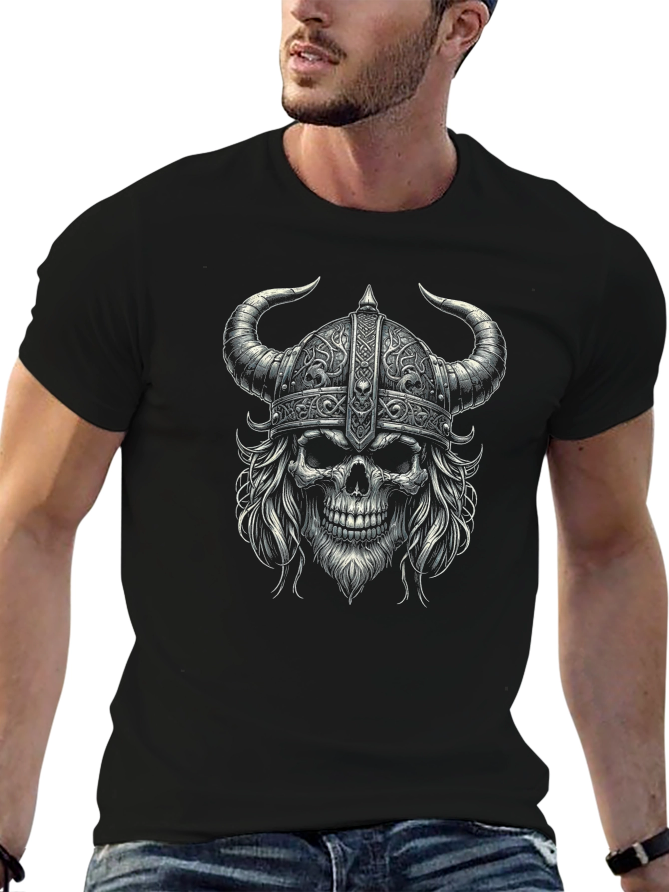 Viking Skull Graphic Tee - Black