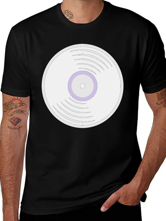 Retro Vinyl Record Graphic Tee - Black Cotton T-Shirt