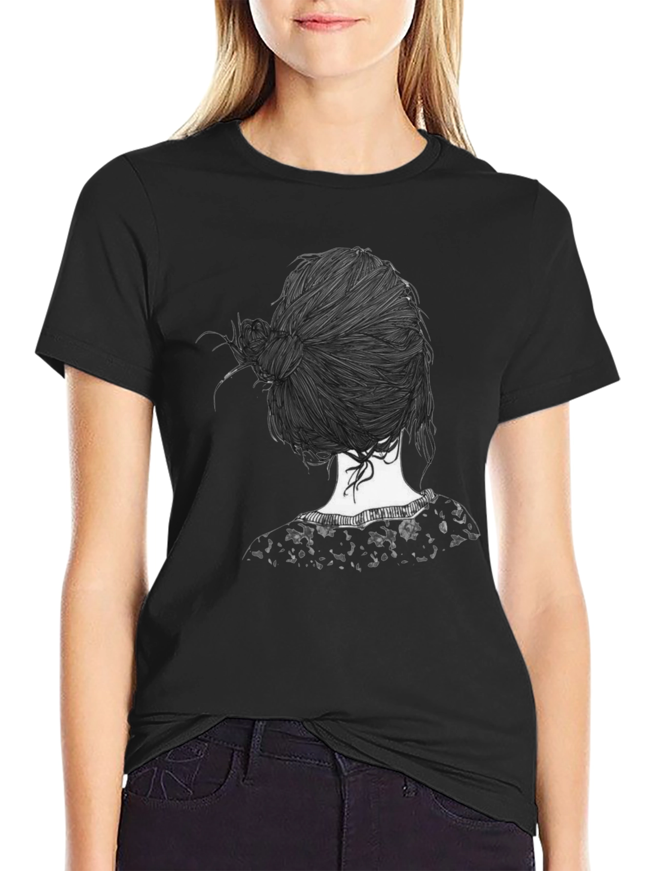 Stylish Black T-Shirt with Unique Hair Design