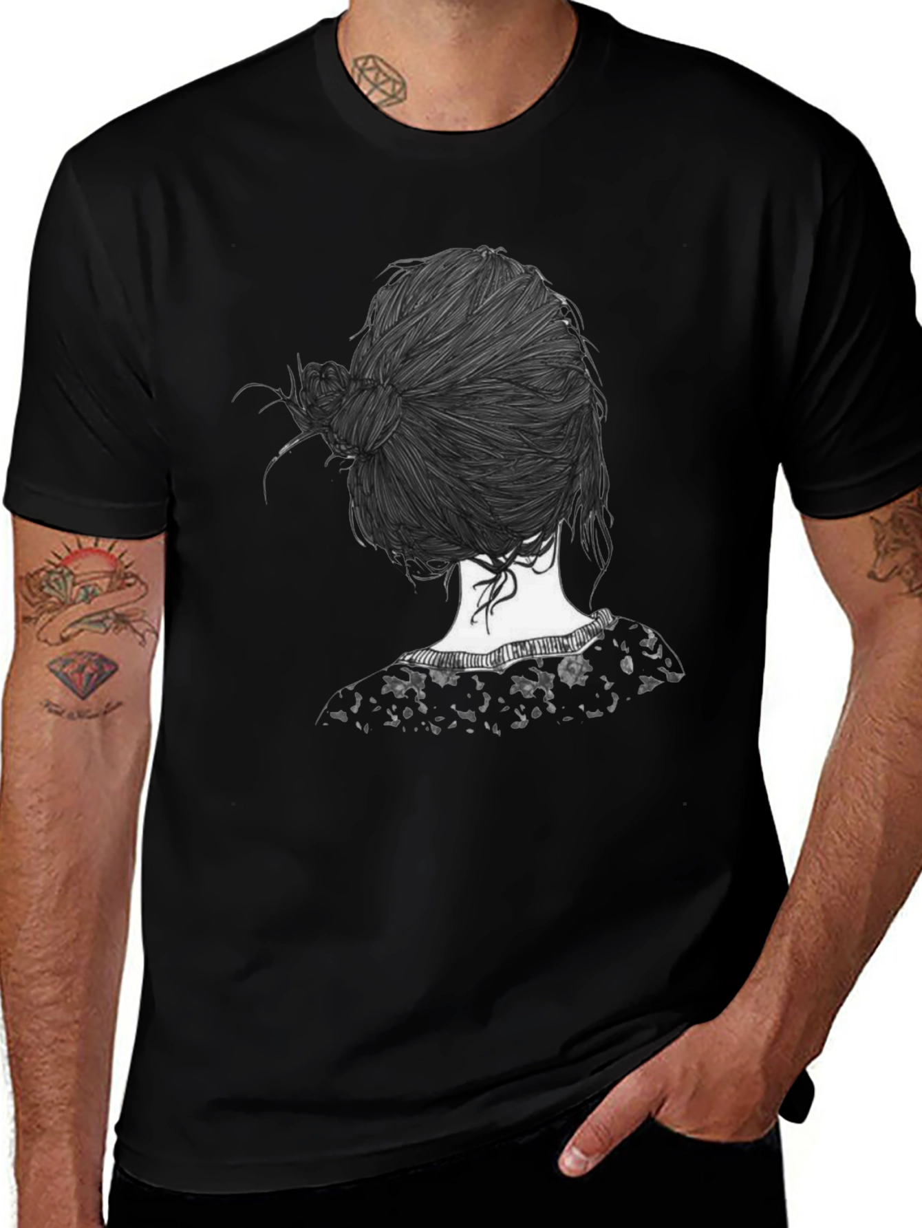 Stylish Black T-Shirt with Unique Hair Design