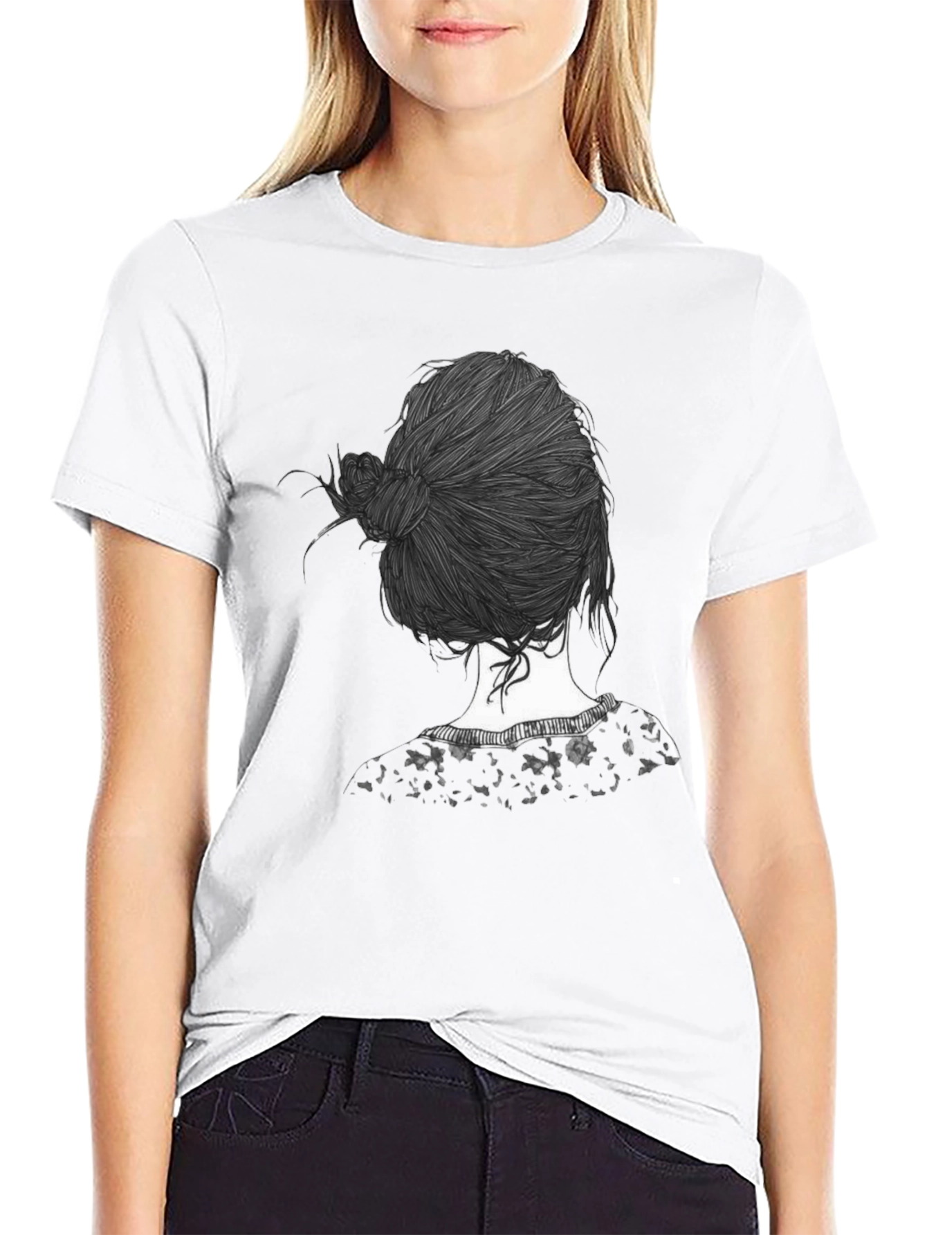 Stylish Black T-Shirt with Unique Hair Design