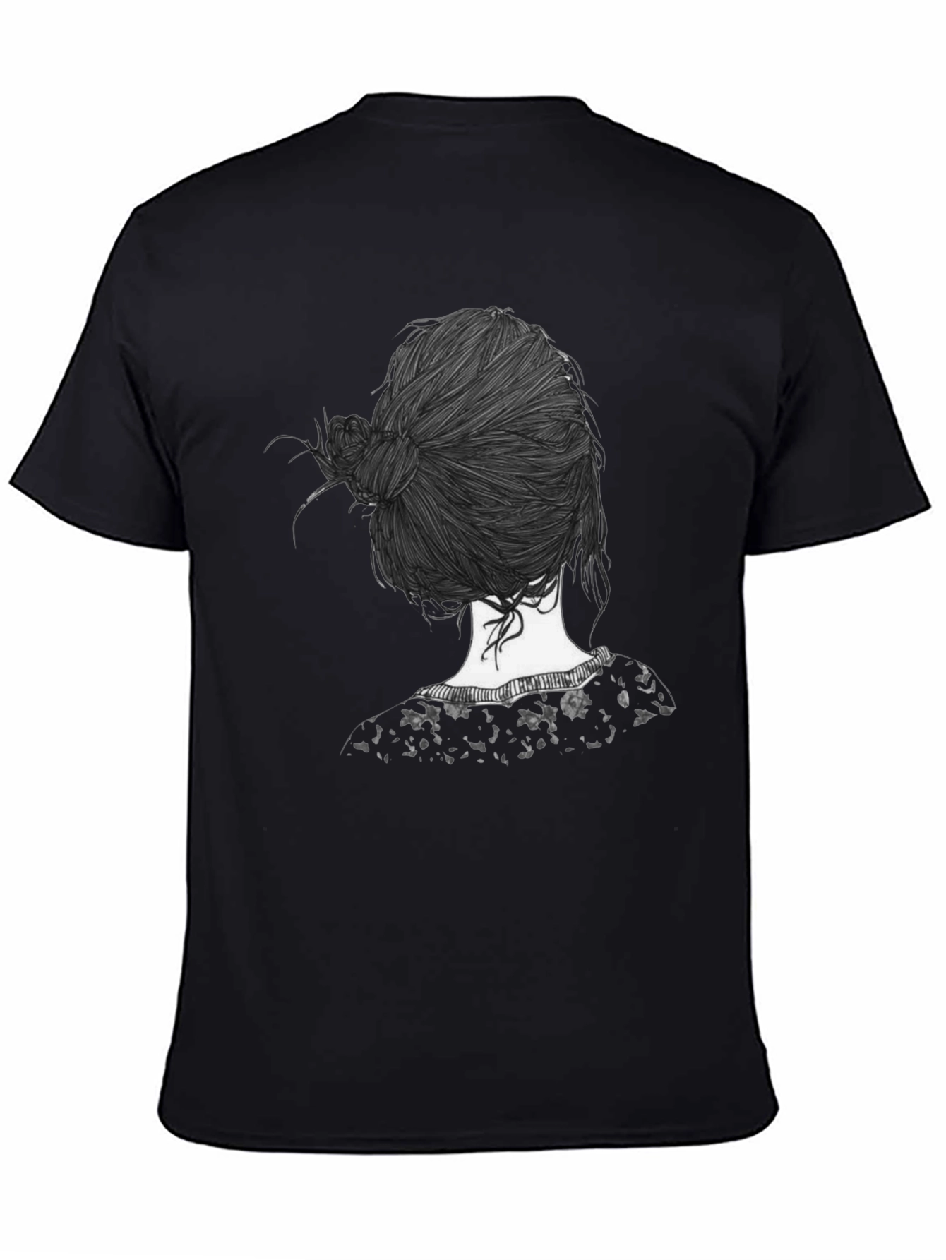 Stylish Black T-Shirt with Unique Hair Design