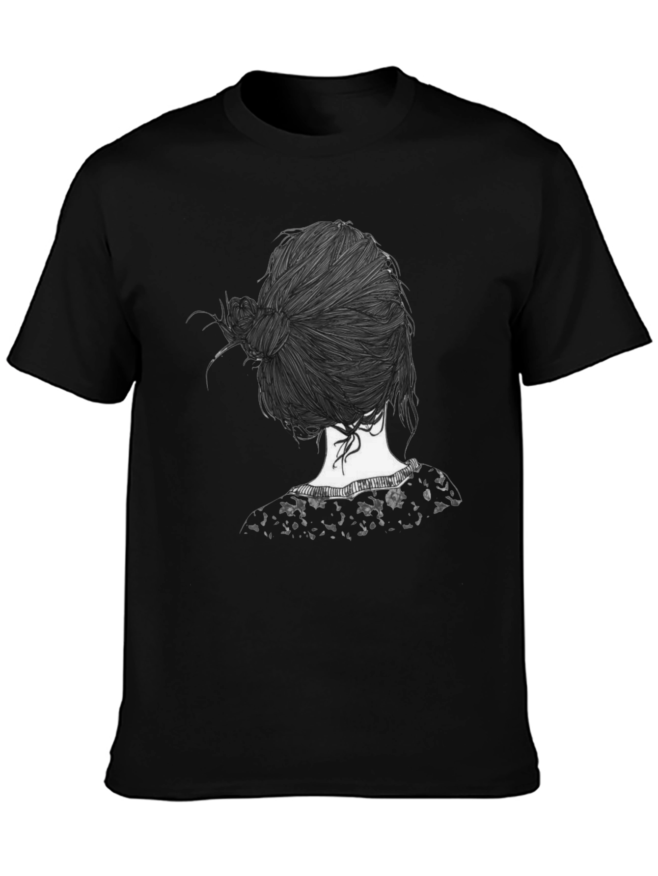 Stylish Black T-Shirt with Unique Hair Design