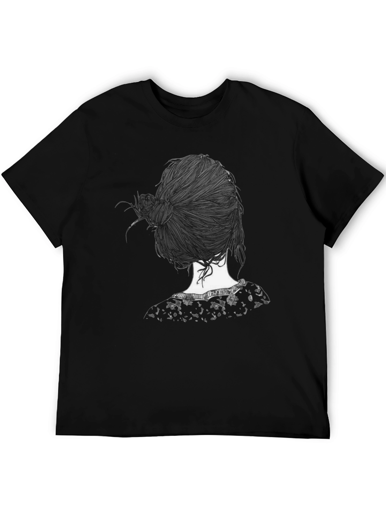 Stylish Black T-Shirt with Unique Hair Design
