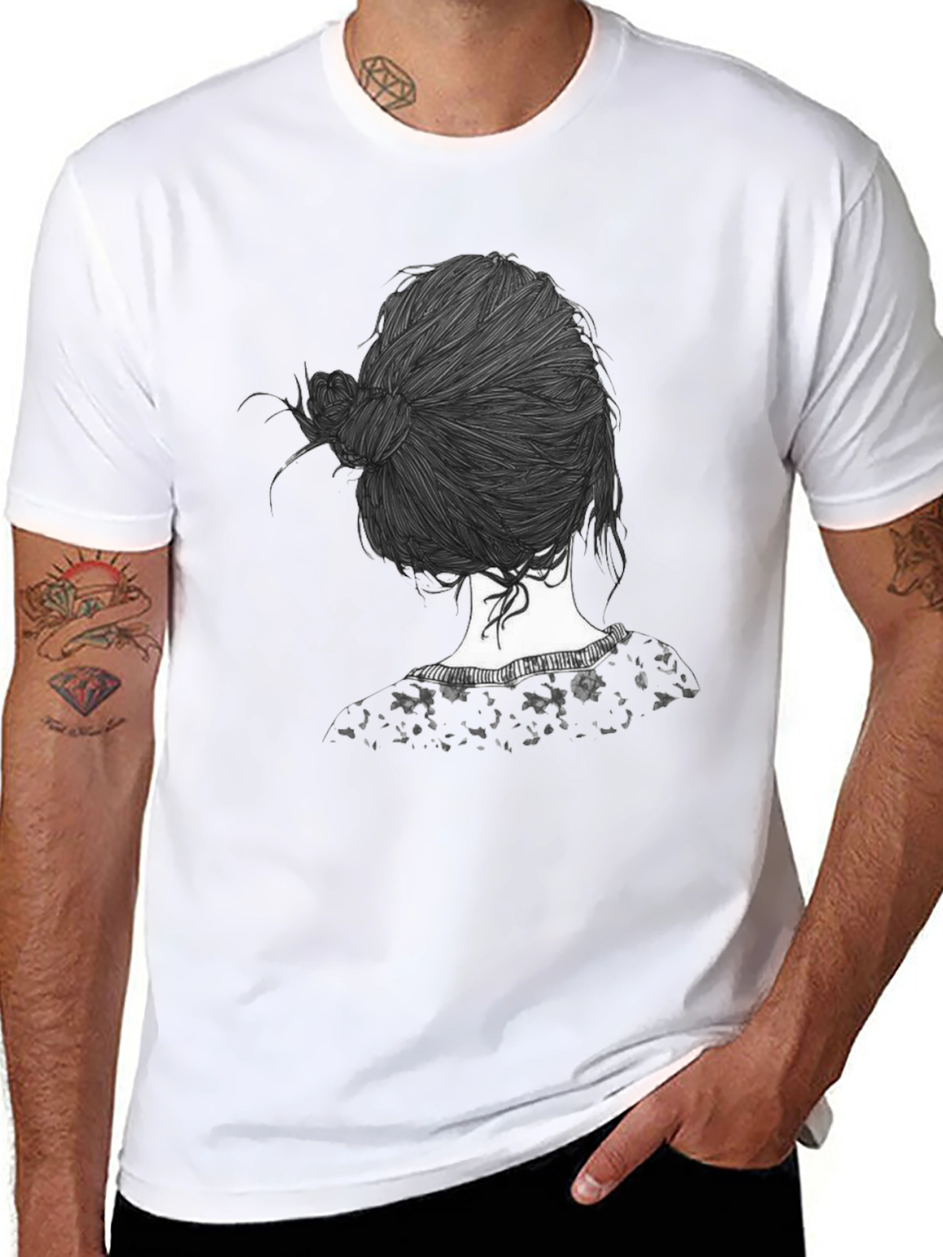 Stylish Black T-Shirt with Unique Hair Design
