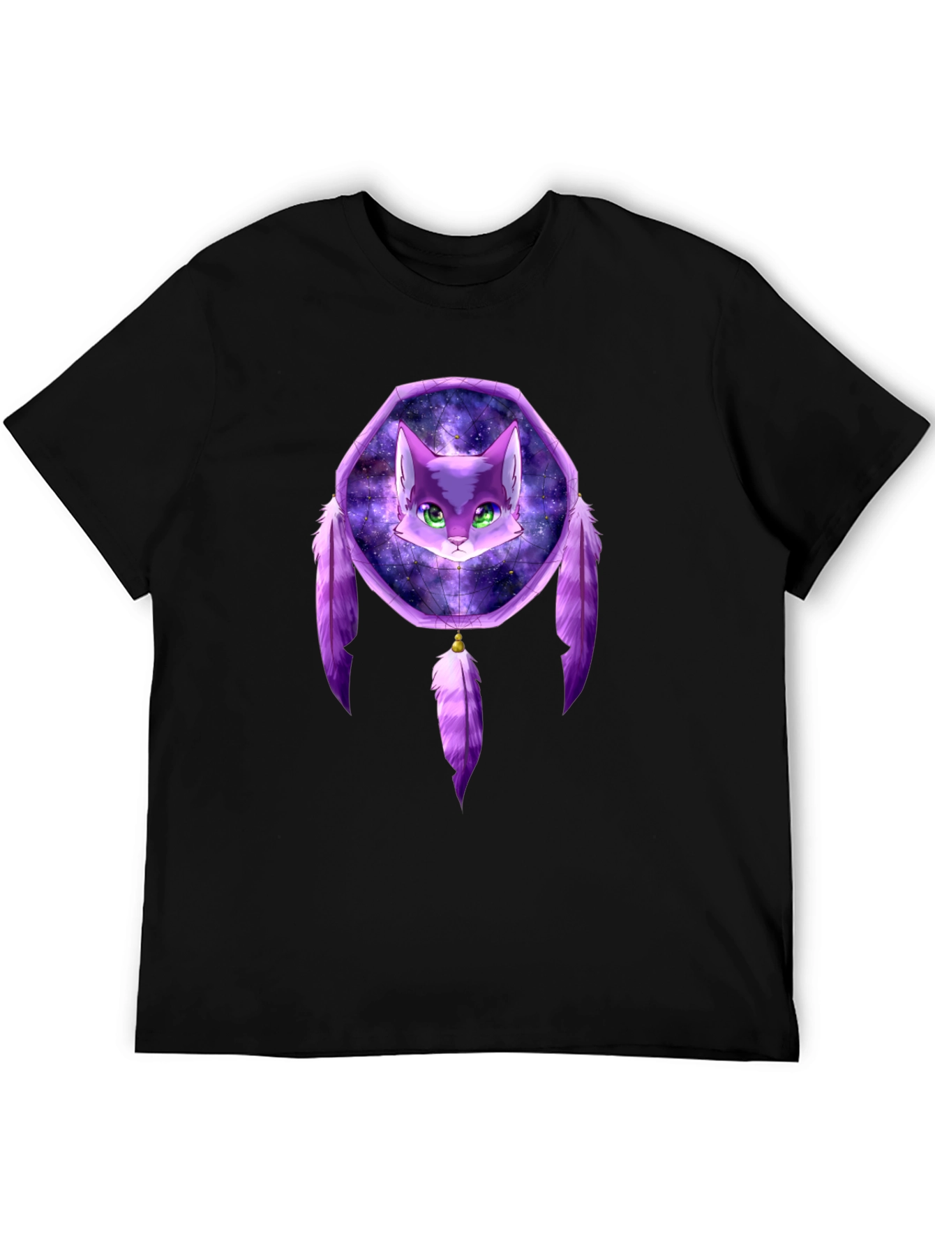Cat Dreamcatcher Graphic Black T-Shirt