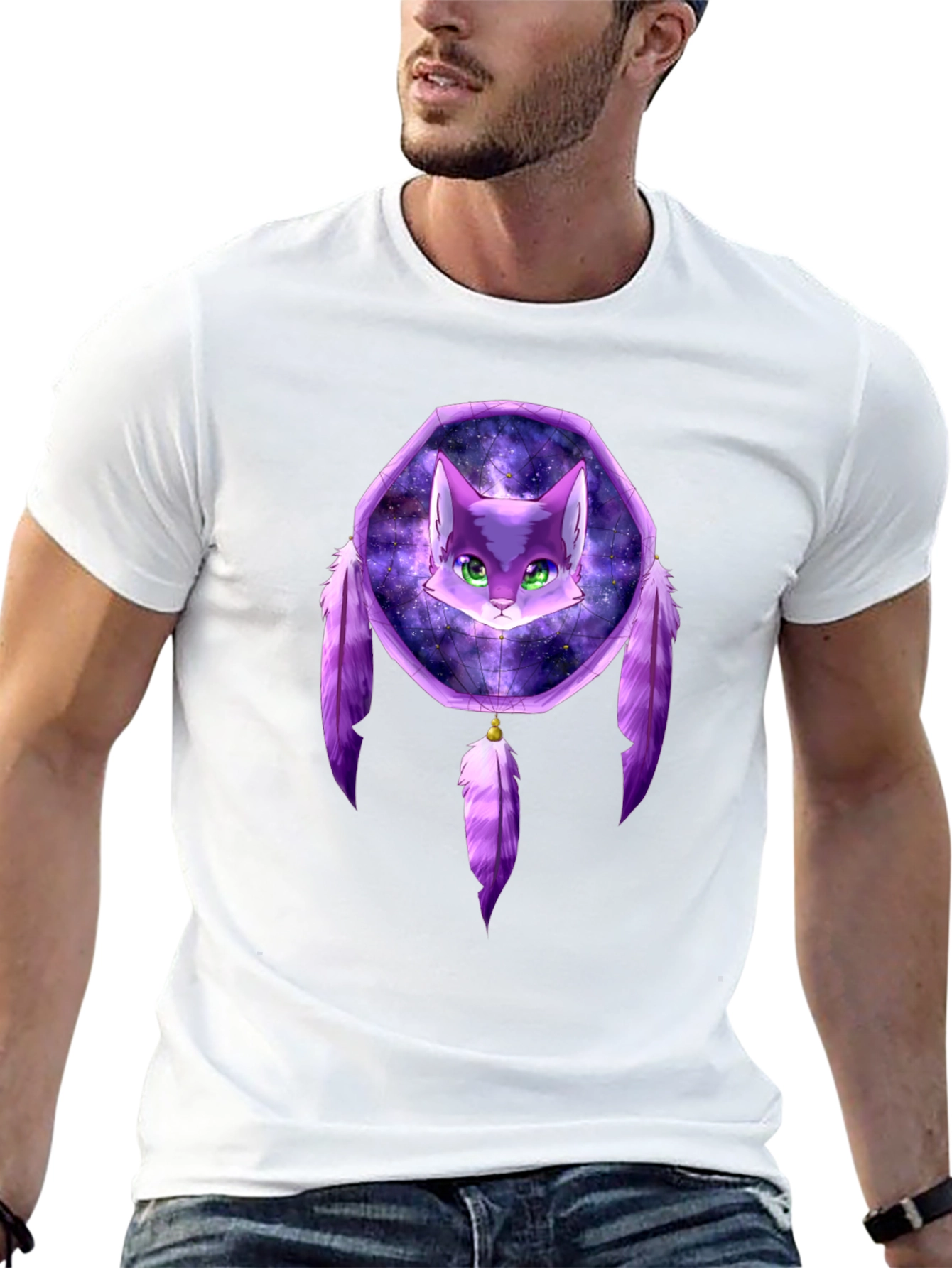 Cat Dreamcatcher Graphic Black T-Shirt