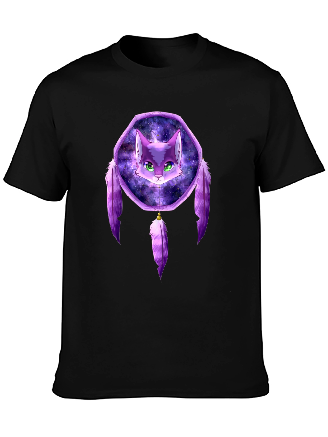 Cat Dreamcatcher Graphic Black T-Shirt