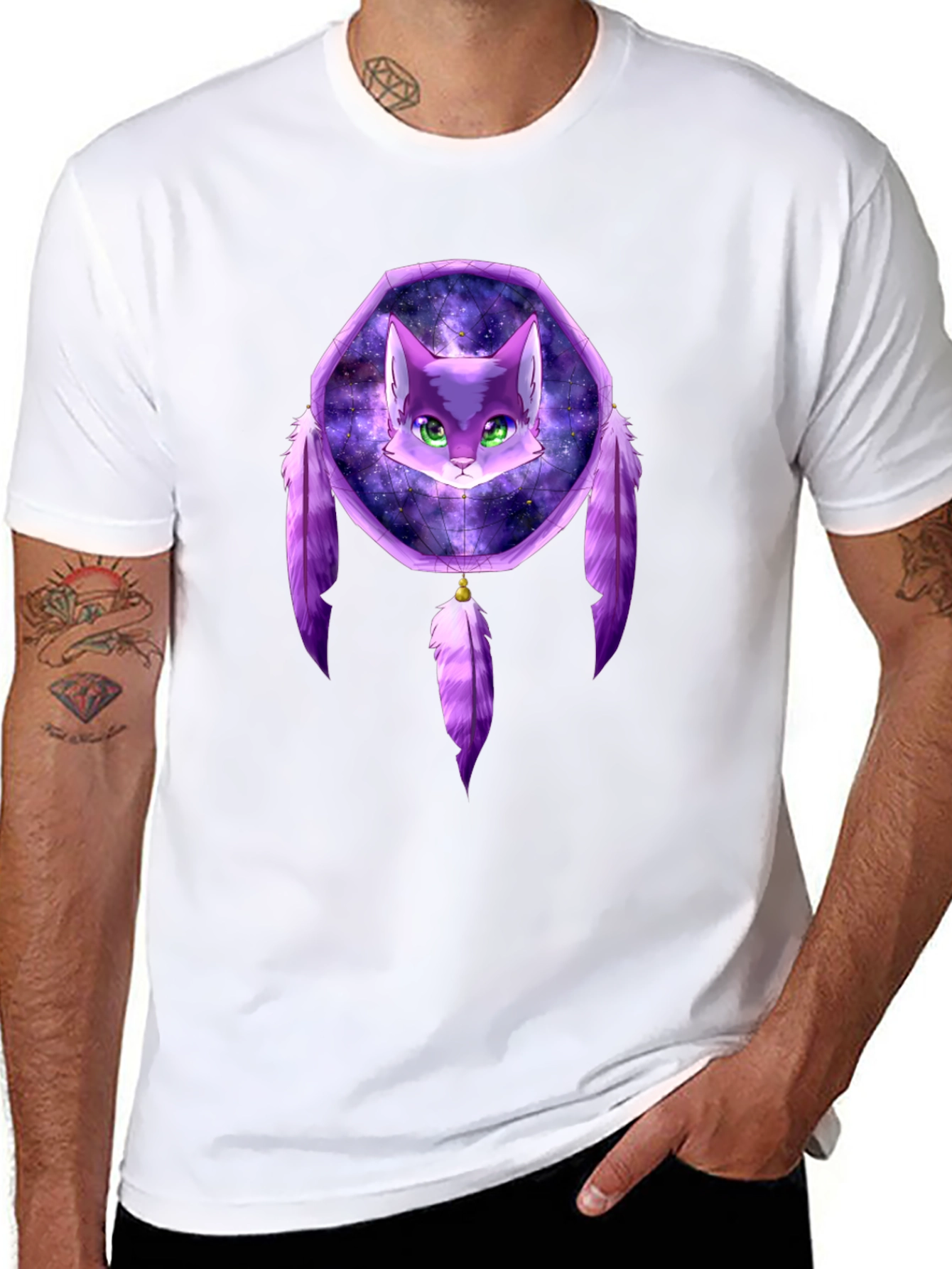 Cat Dreamcatcher Graphic Black T-Shirt