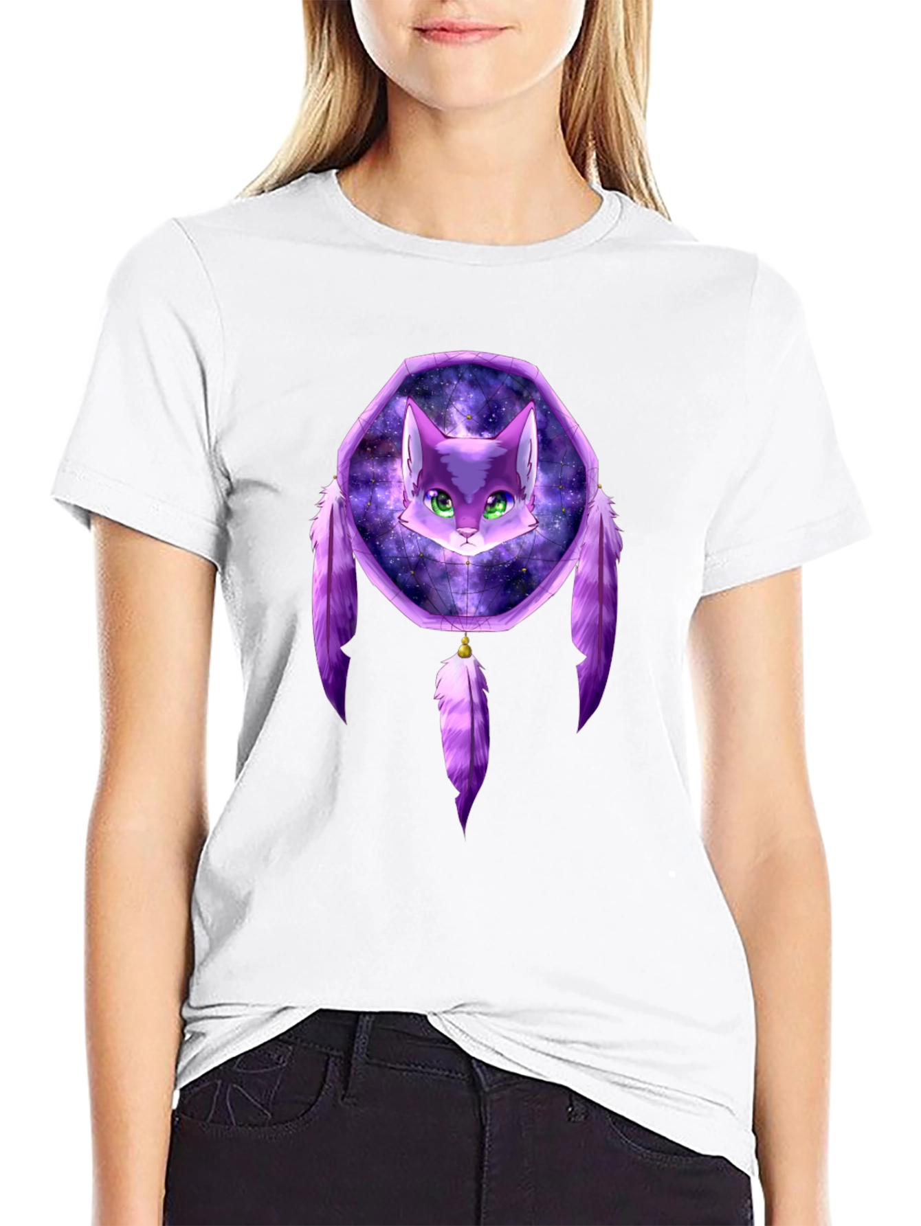 Cat Dreamcatcher Graphic Black T-Shirt