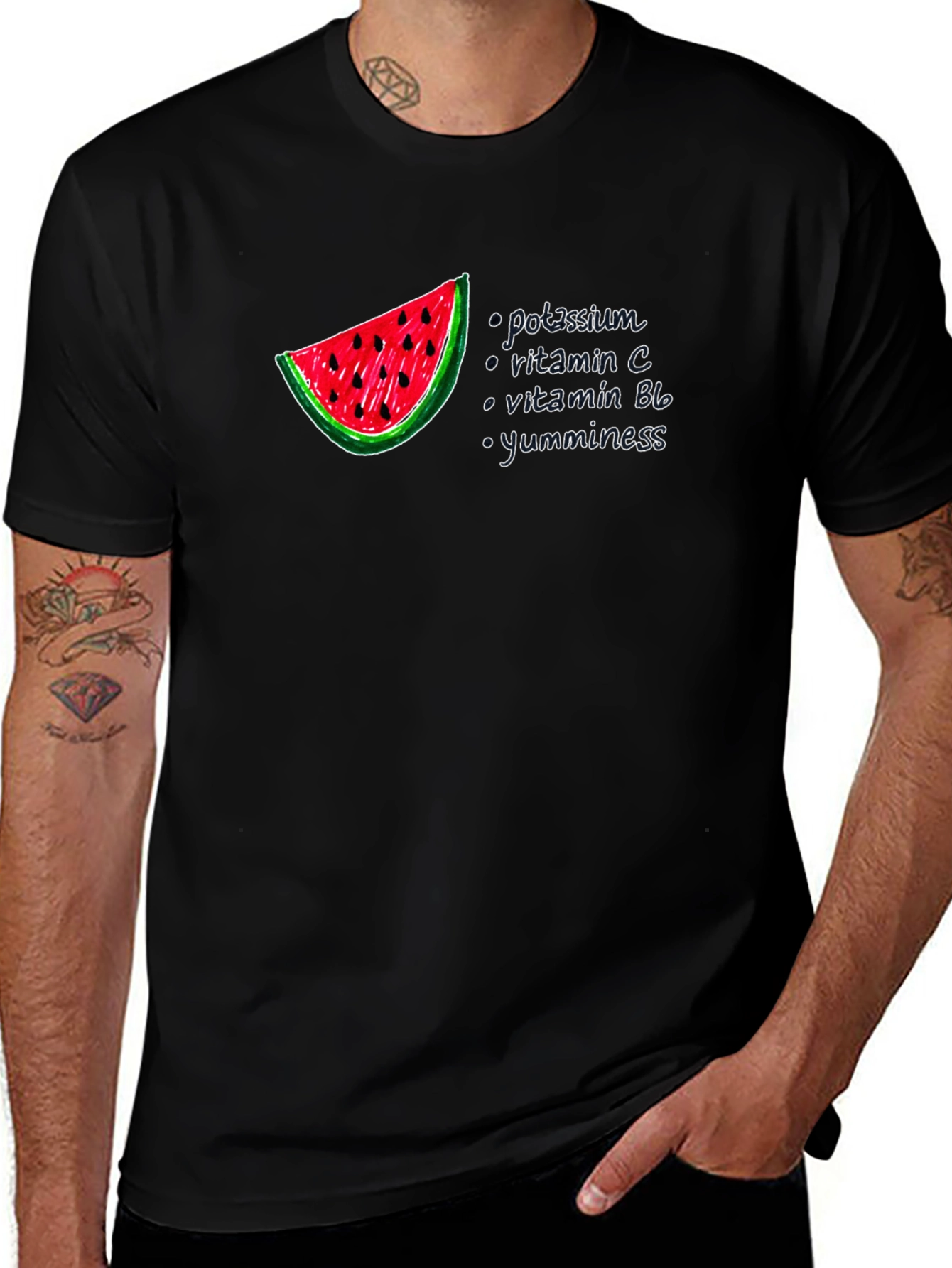 Watermelon Nutrition Facts Graphic T-Shirt - Unisex Black Tee