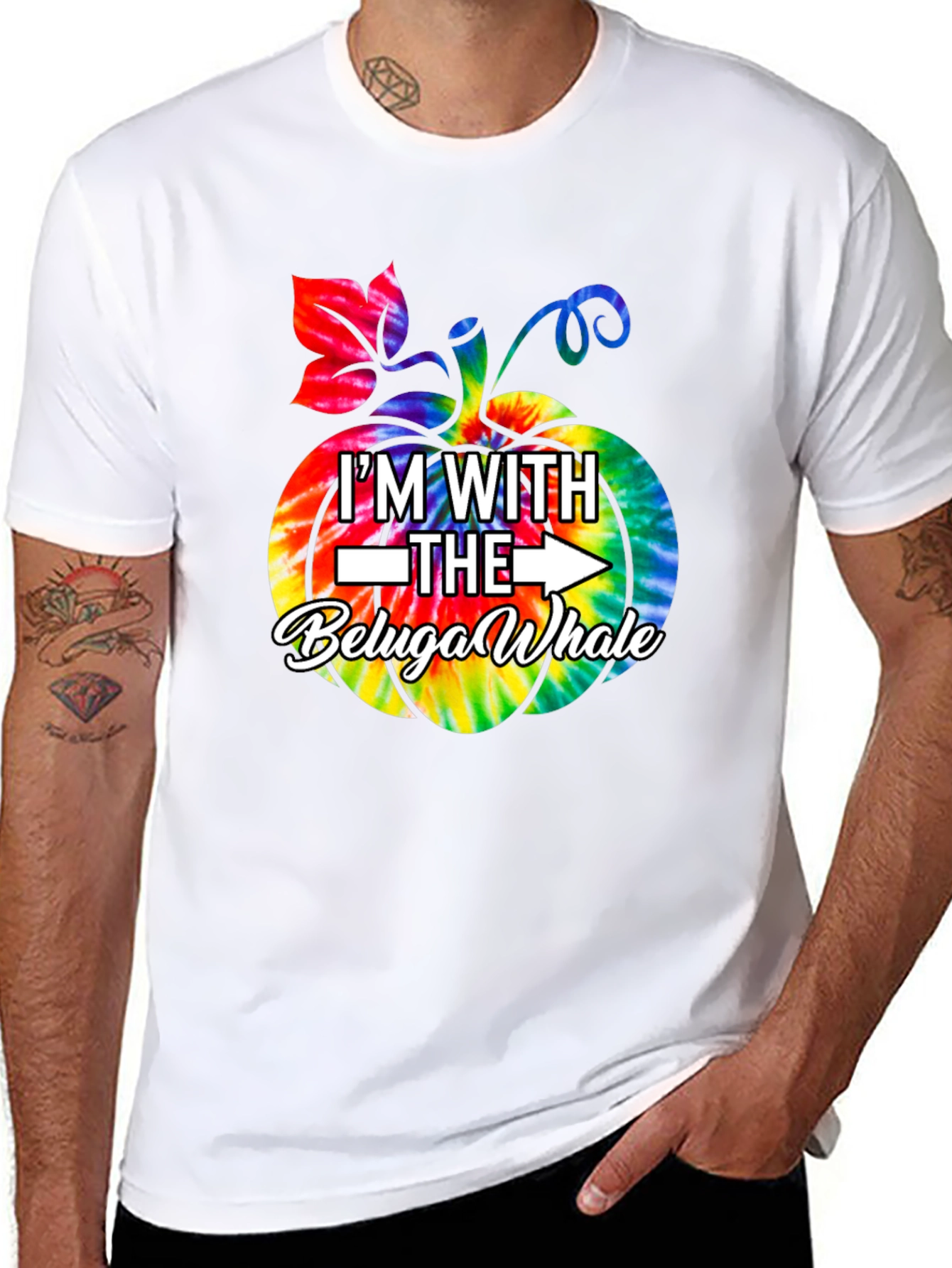Im with the Beluga Whale Pumpkin Tie-dye T-Shirt