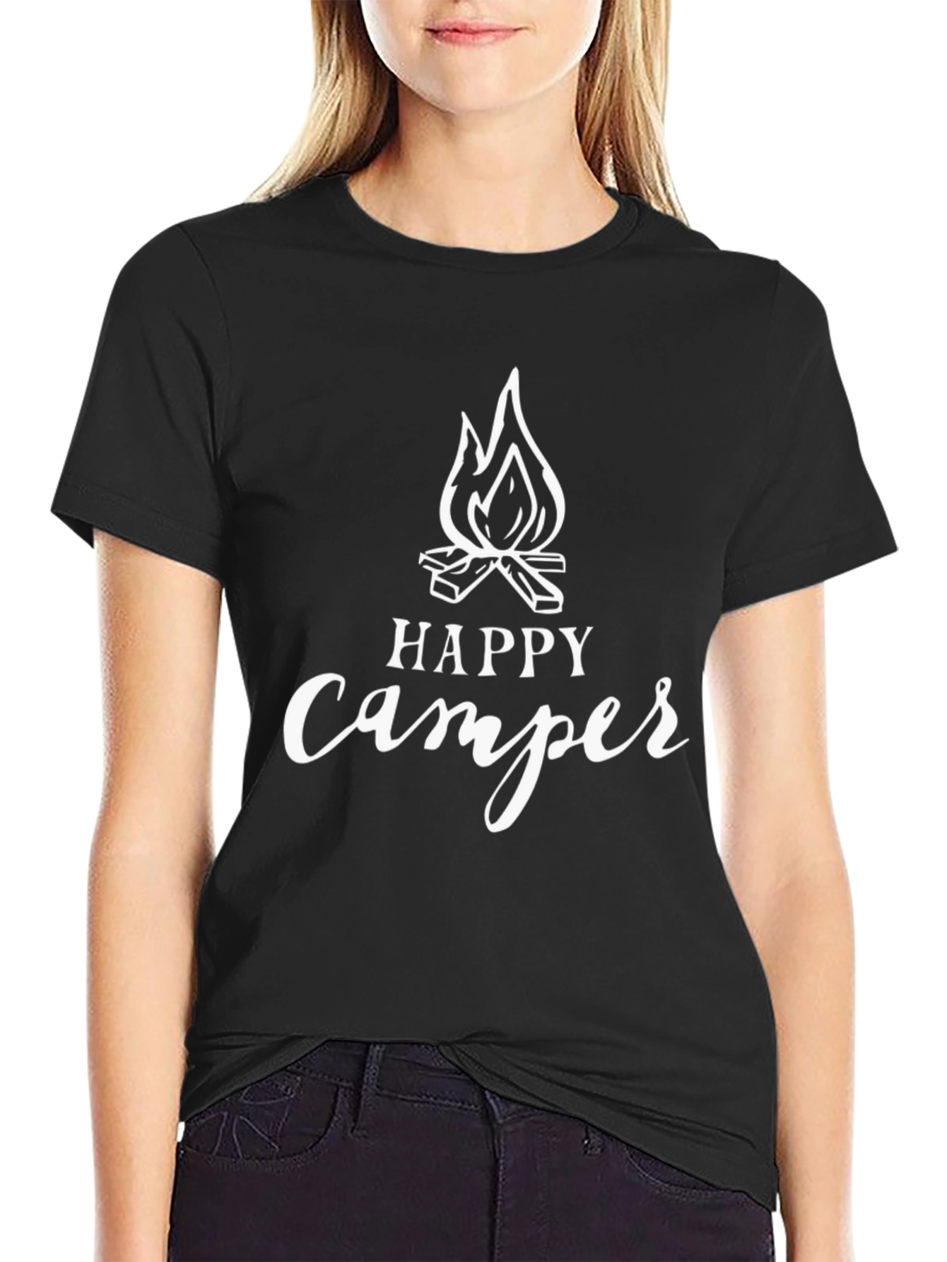Happy Camper Graphic Tee - Black Cotton Camping Shirt