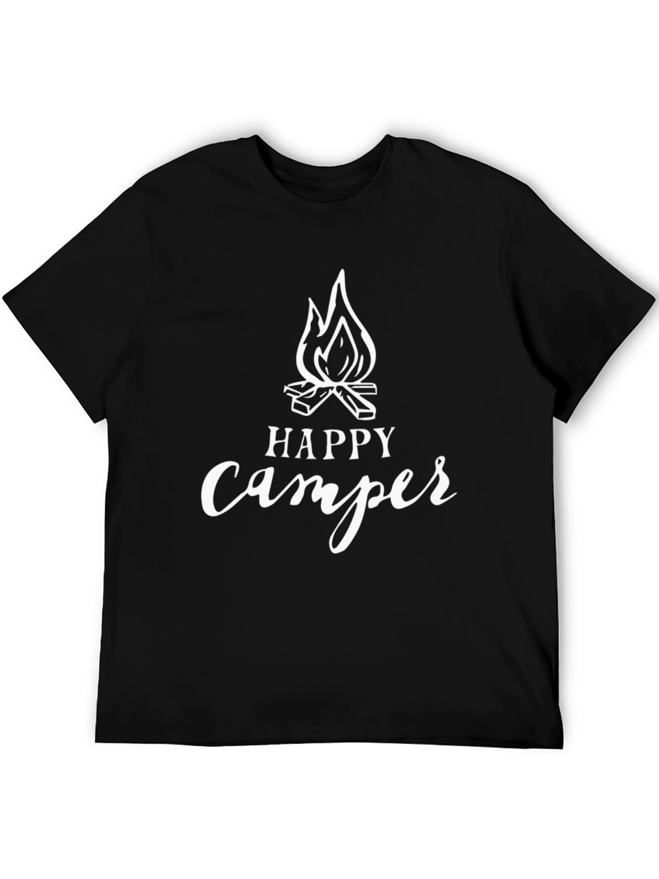 Happy Camper Graphic Tee - Black Cotton Camping Shirt