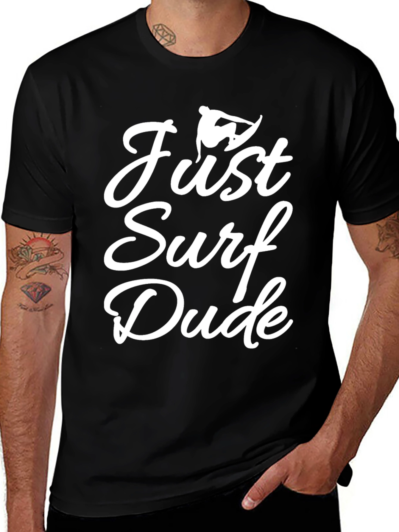 Just Surf Dude T-Shirt - Black Graphic Tee