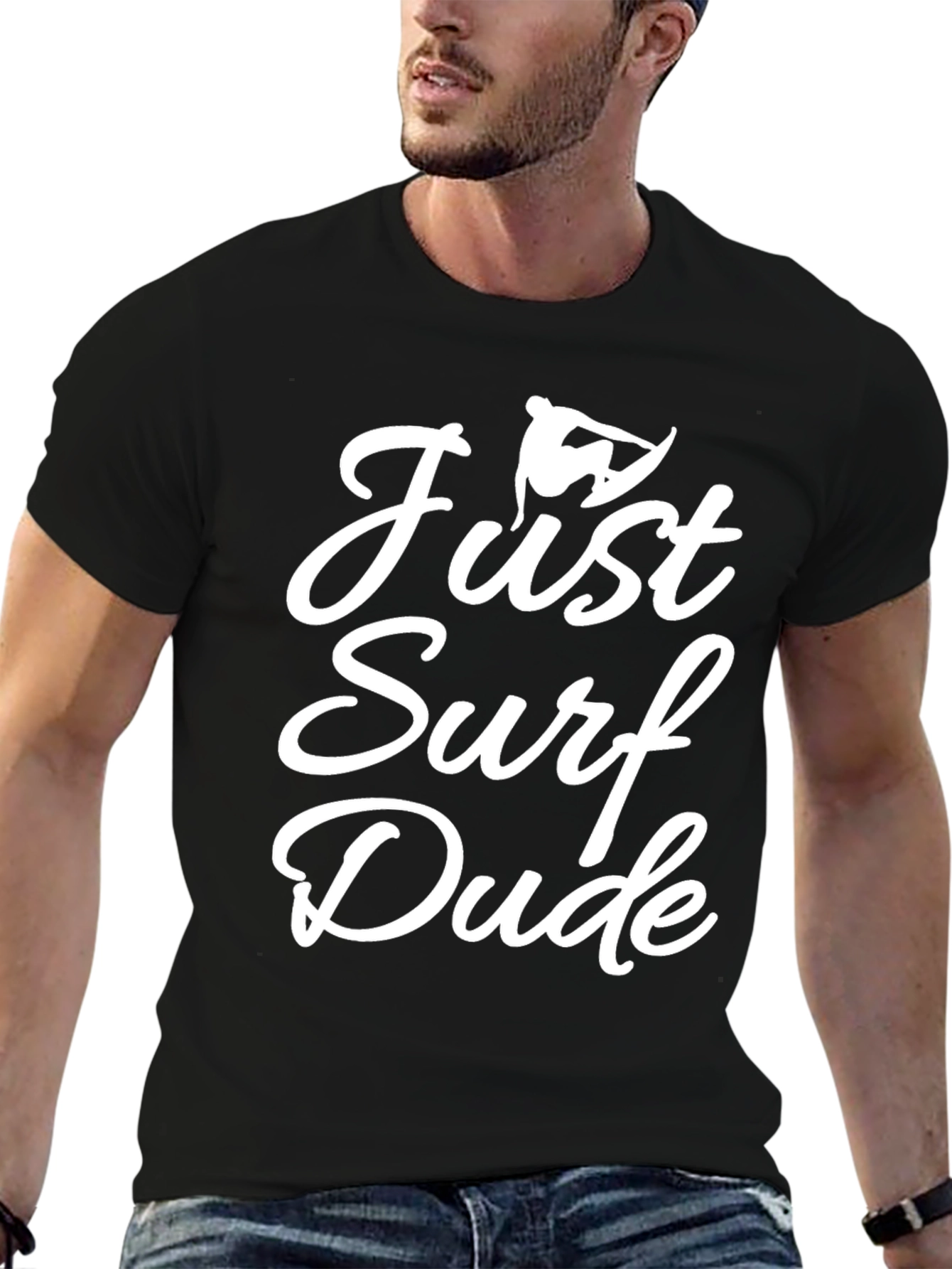 Just Surf Dude T-Shirt - Black Graphic Tee