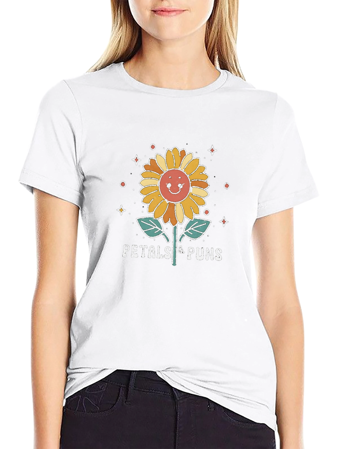 Petals & Puns Sunflower Graphic T-Shirt - Black
