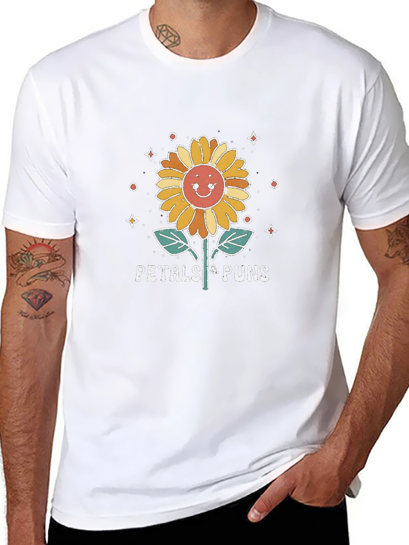 Petals & Puns Sunflower Graphic T-Shirt - Black