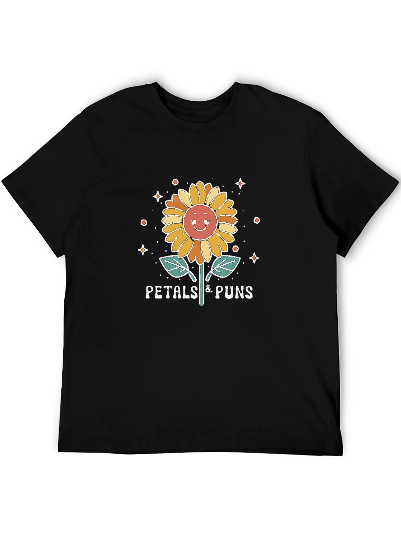 Petals & Puns Sunflower Graphic T-Shirt - Black