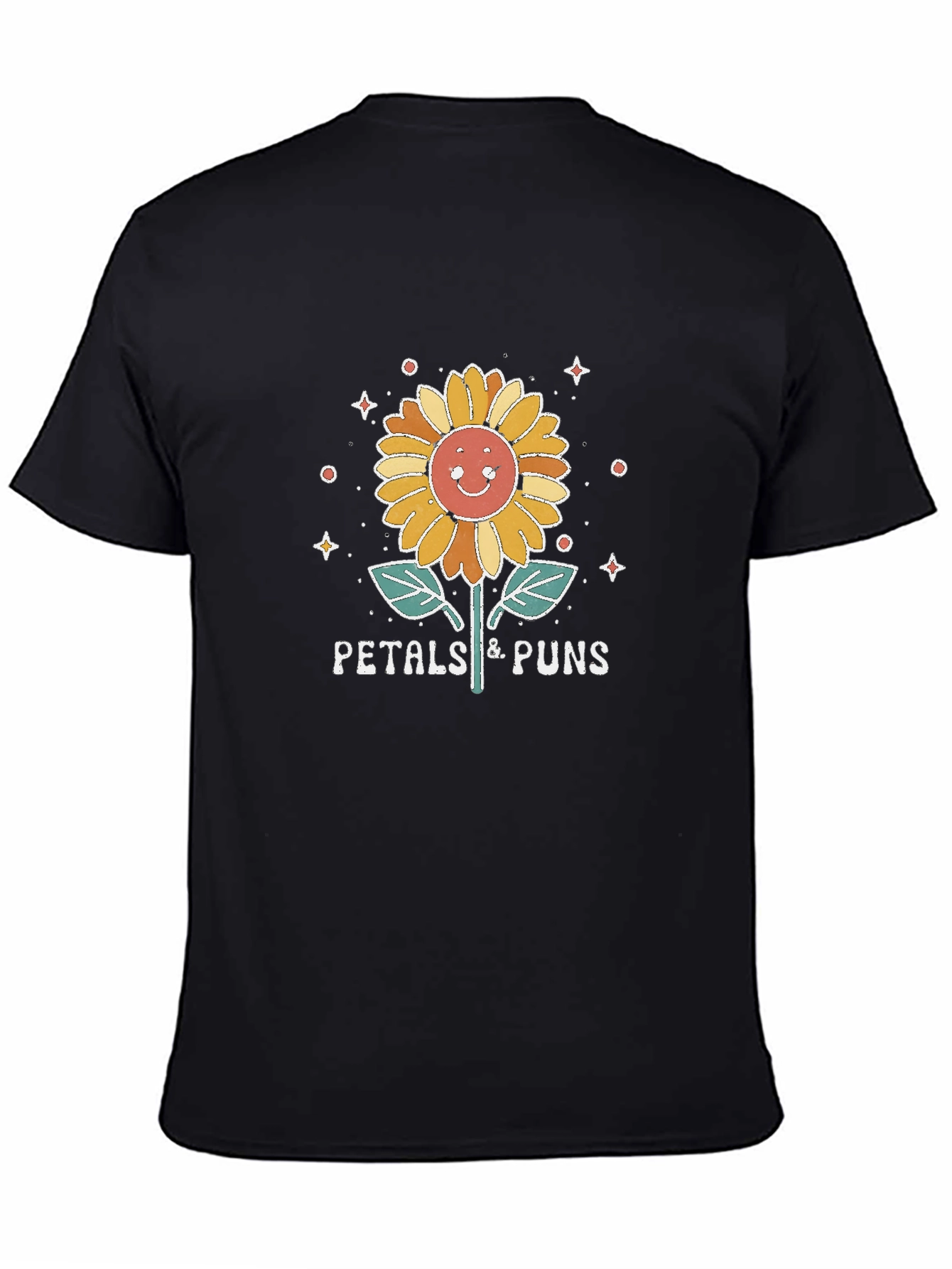 Petals & Puns Sunflower Graphic T-Shirt - Black