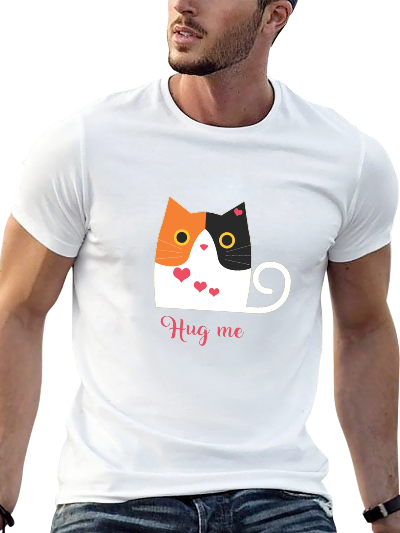 Cute Cat Hug Me T-Shirt - Soft Black Tee