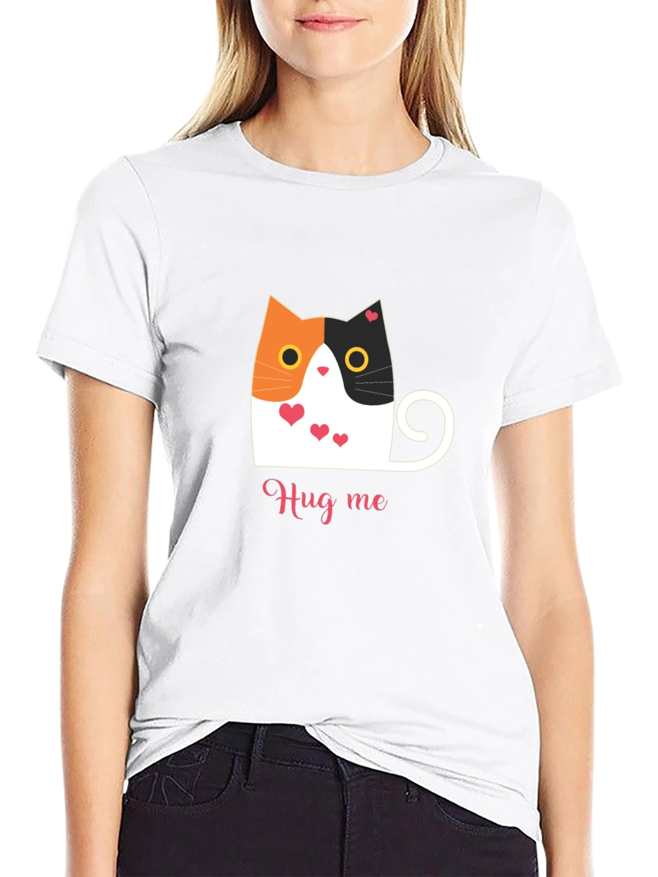 Cute Cat Hug Me T-Shirt - Soft Black Tee