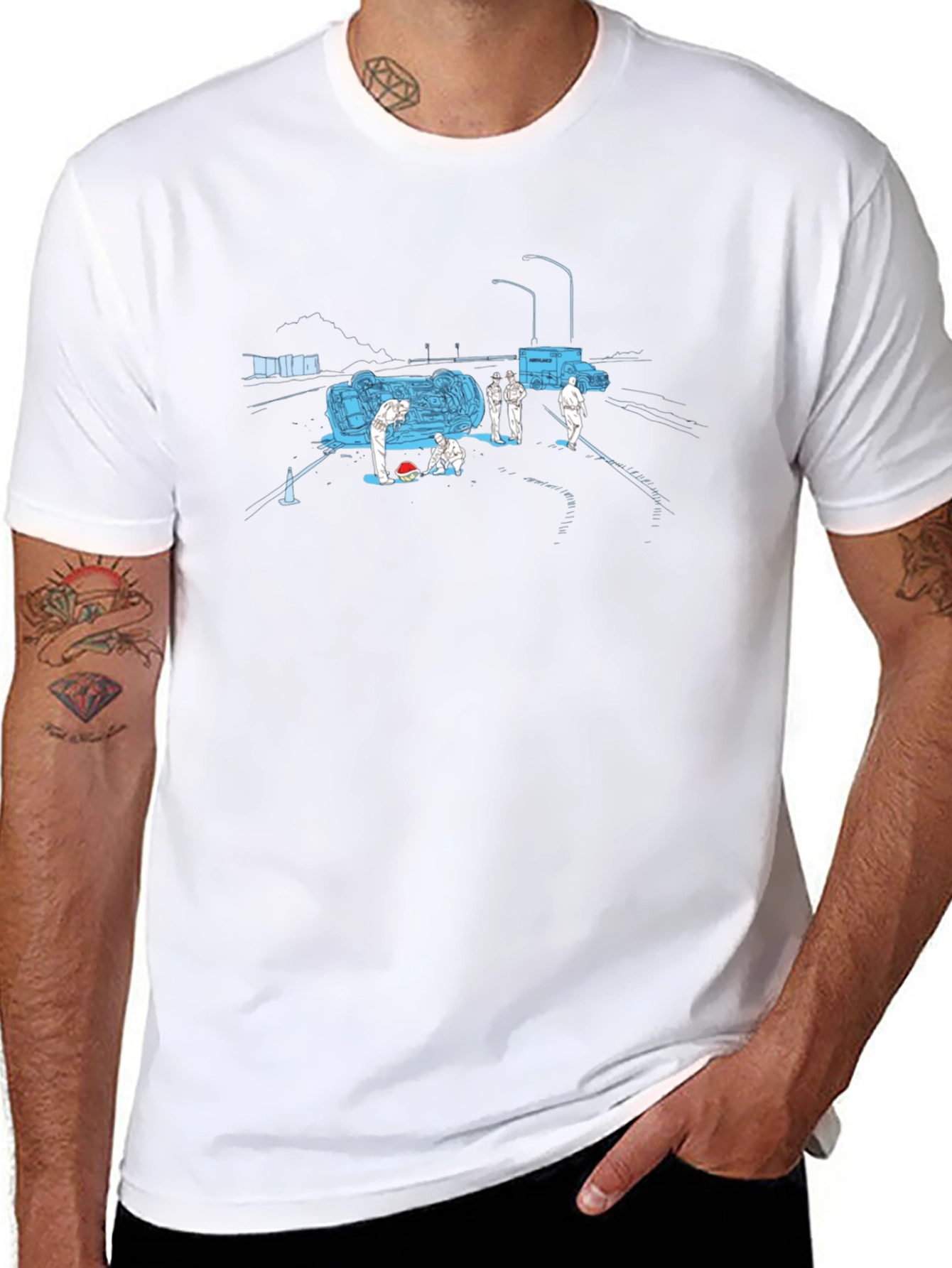 Accident Scene Tee - Unique Graphic Print