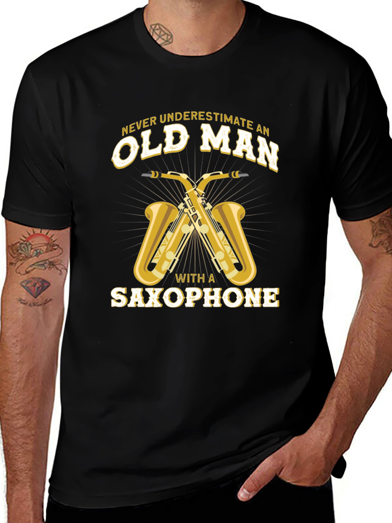 Old Man Saxophone Black Graphic Tee