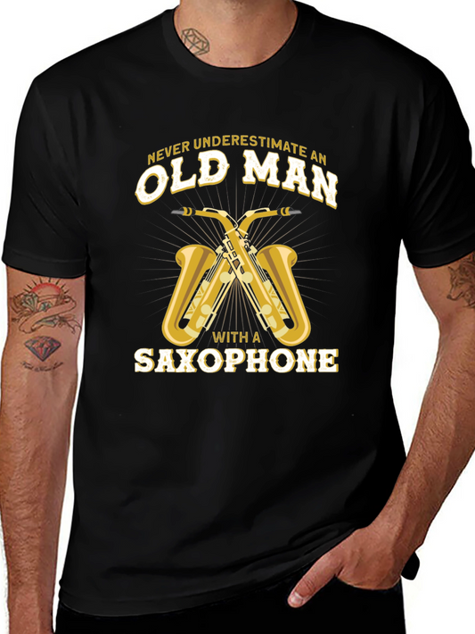 Old Man Saxophone Black Graphic Tee