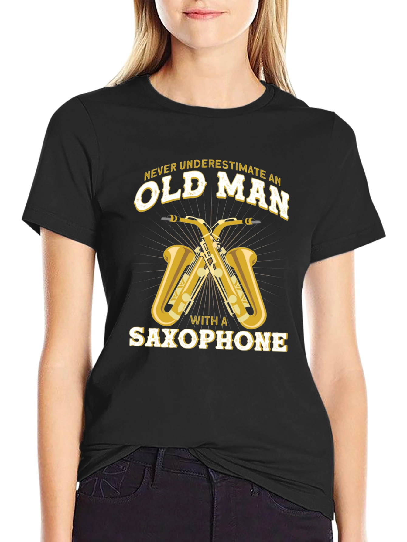 Old Man Saxophone Black Graphic Tee